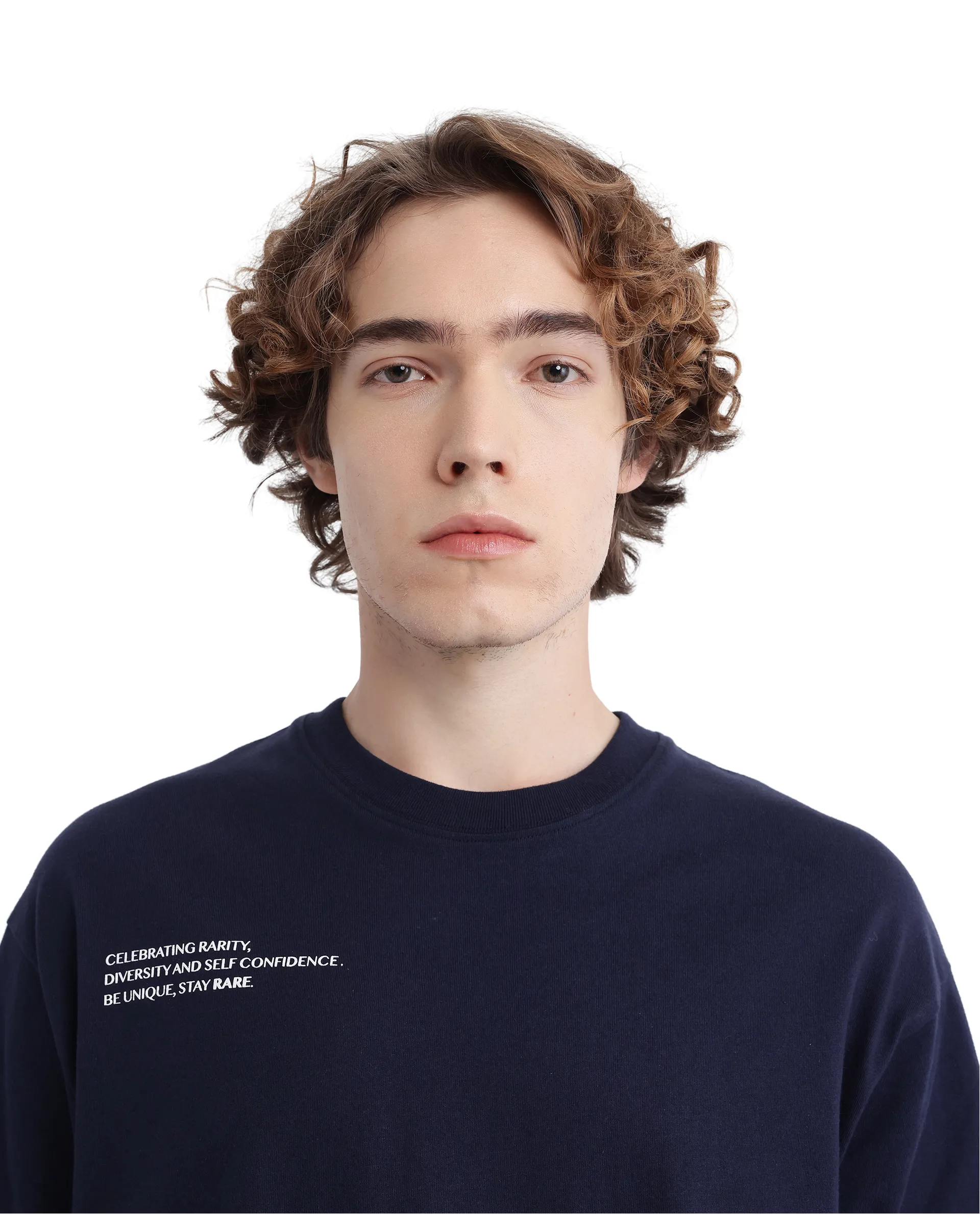 Rare Rabbit Men's Zolt Navy Cotton Typography Print Boxy Fit Half Sleeve Crew Neck T-Shirt - Image 8