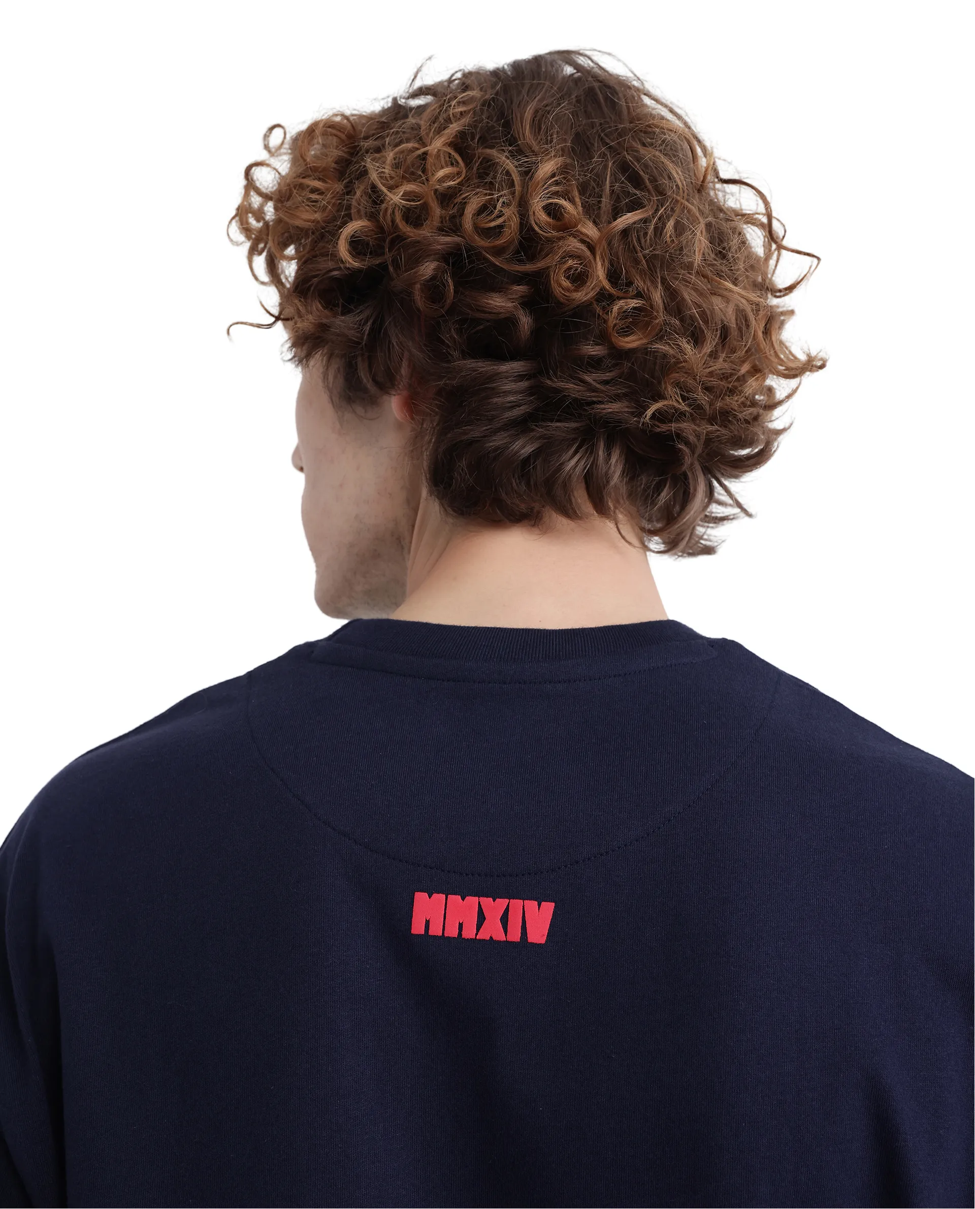 Rare Rabbit Men's Zolt Navy Cotton Typography Print Boxy Fit Half Sleeve Crew Neck T-Shirt - Image 9