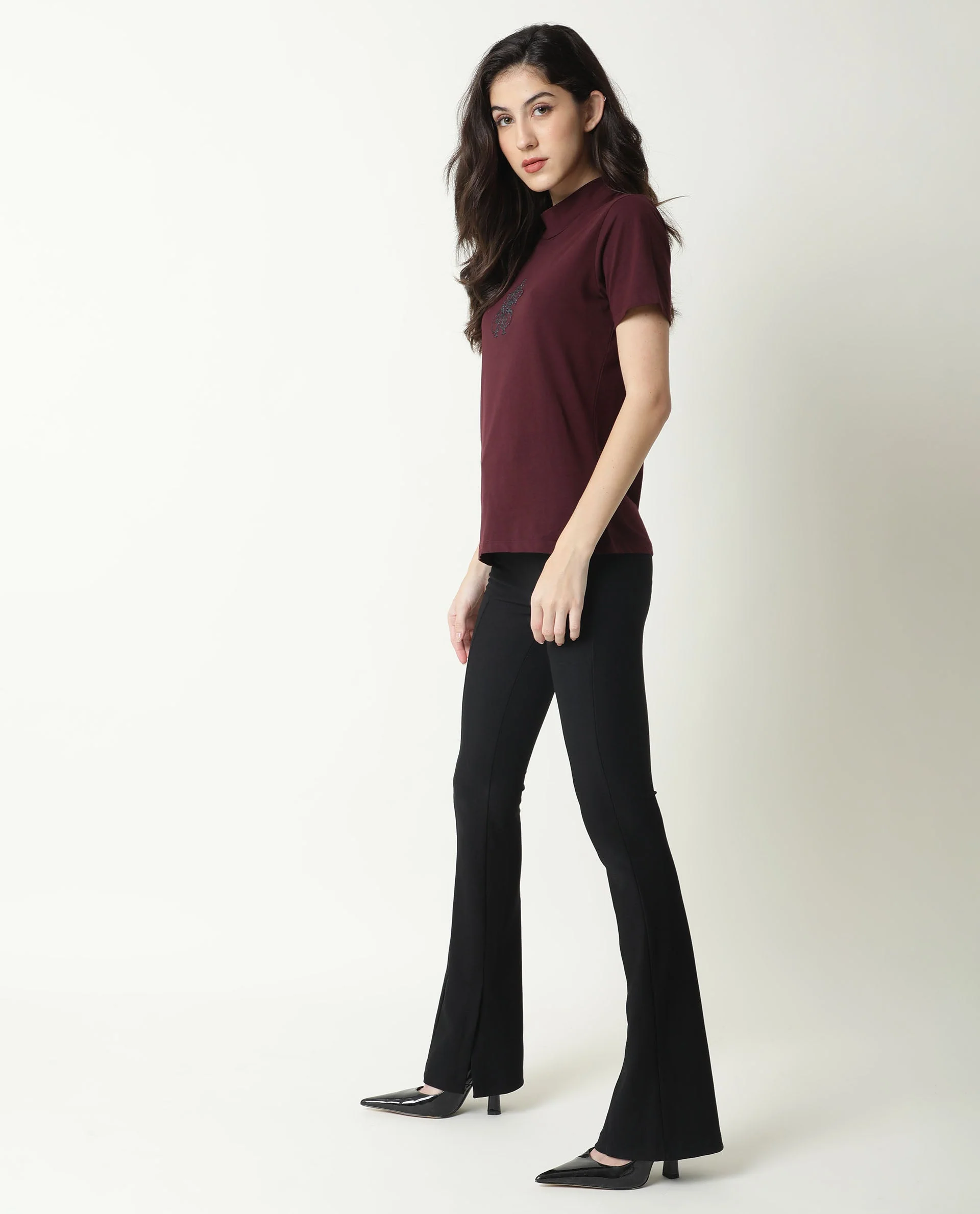 Rareism Women's Zolten Maroon Cotton Crew Neck Plain Regular Fit T-Shirt - Image 10