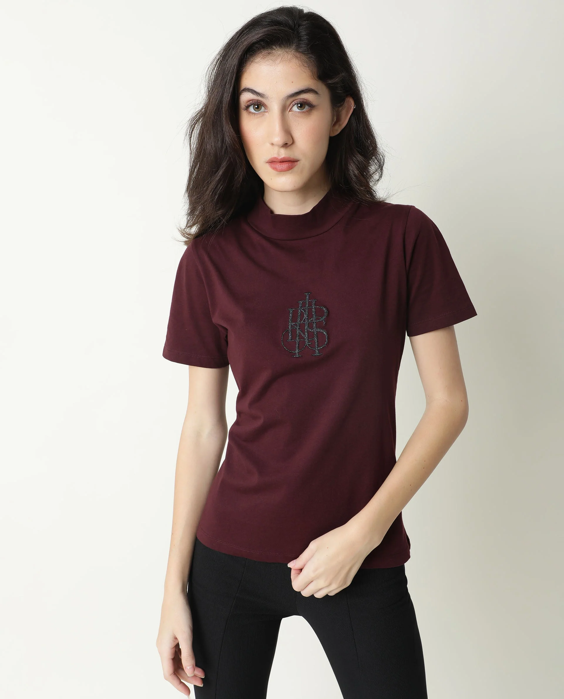 Rareism Women's Zolten Maroon Cotton Crew Neck Plain Regular Fit T-Shirt - Image 5