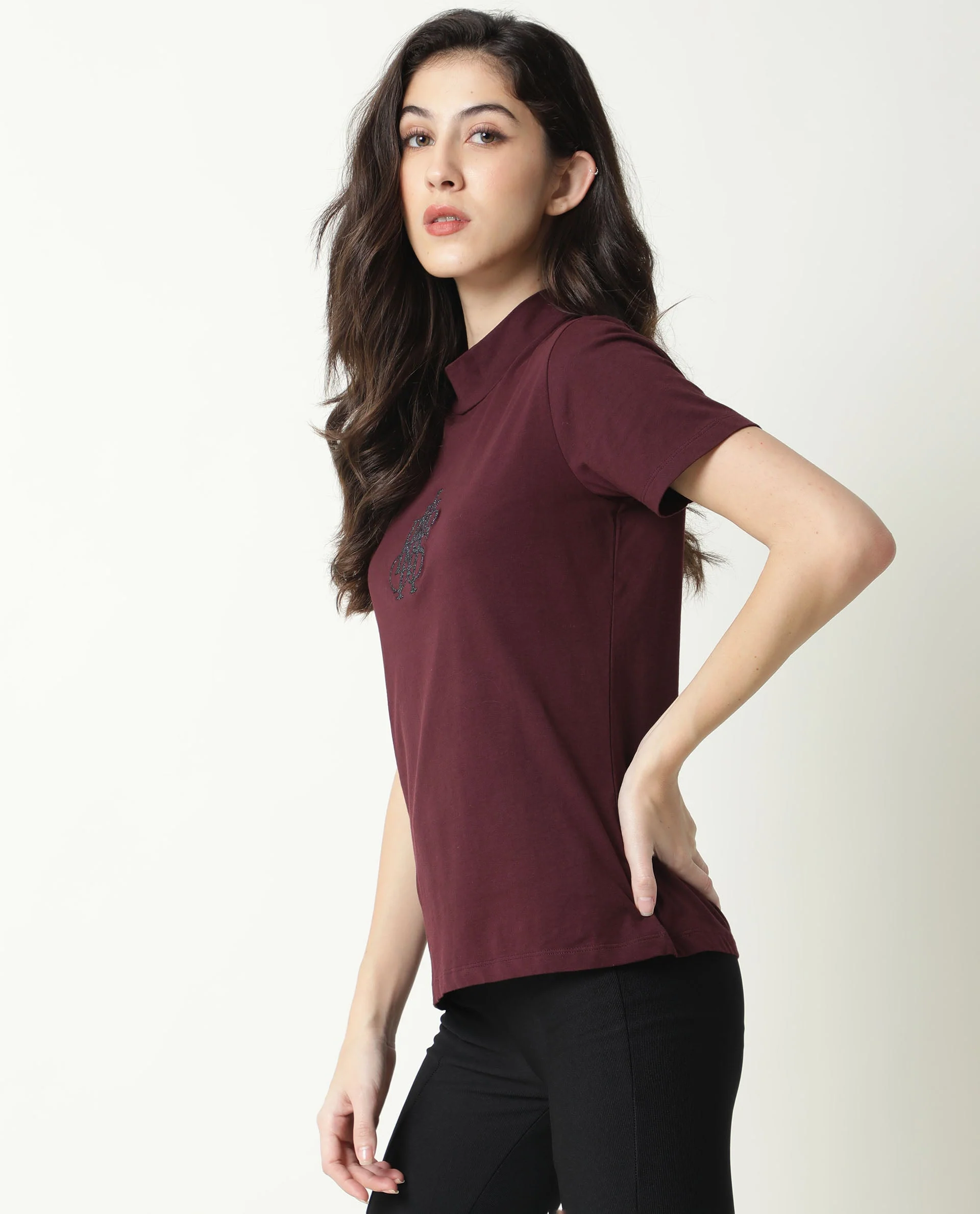 Rareism Women's Zolten Maroon Cotton Crew Neck Plain Regular Fit T-Shirt - Image 6