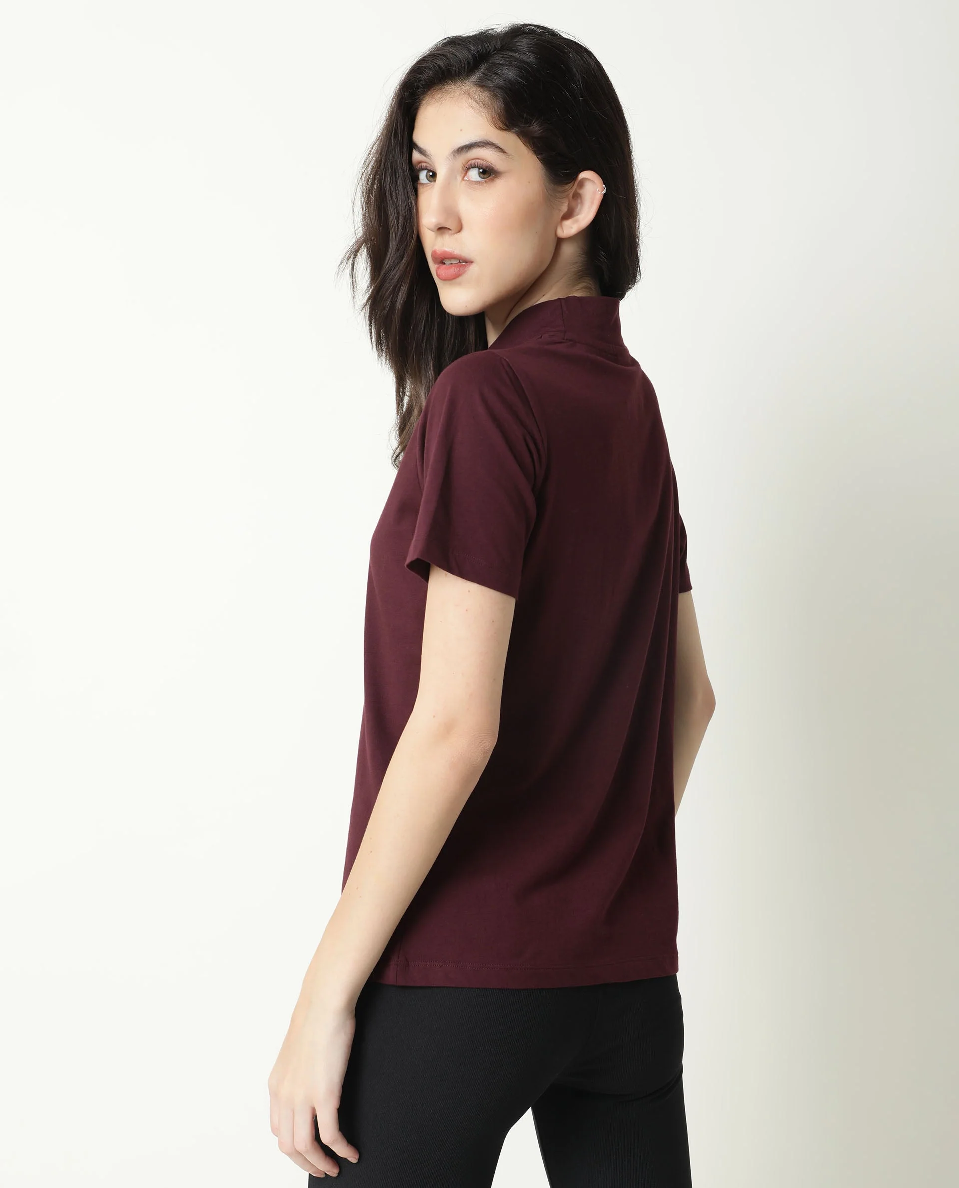 Rareism Women's Zolten Maroon Cotton Crew Neck Plain Regular Fit T-Shirt - Image 7
