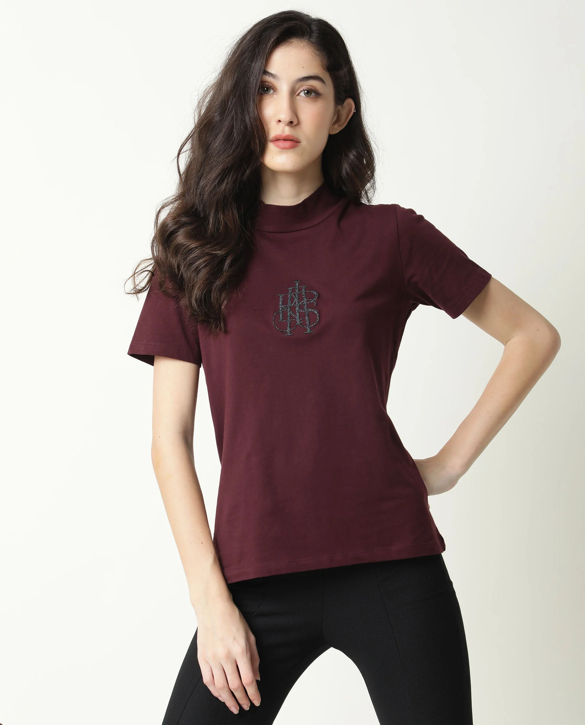 Rareism Women's Zolten Maroon Cotton Crew Neck Plain Regular Fit T-Shirt - Image 8