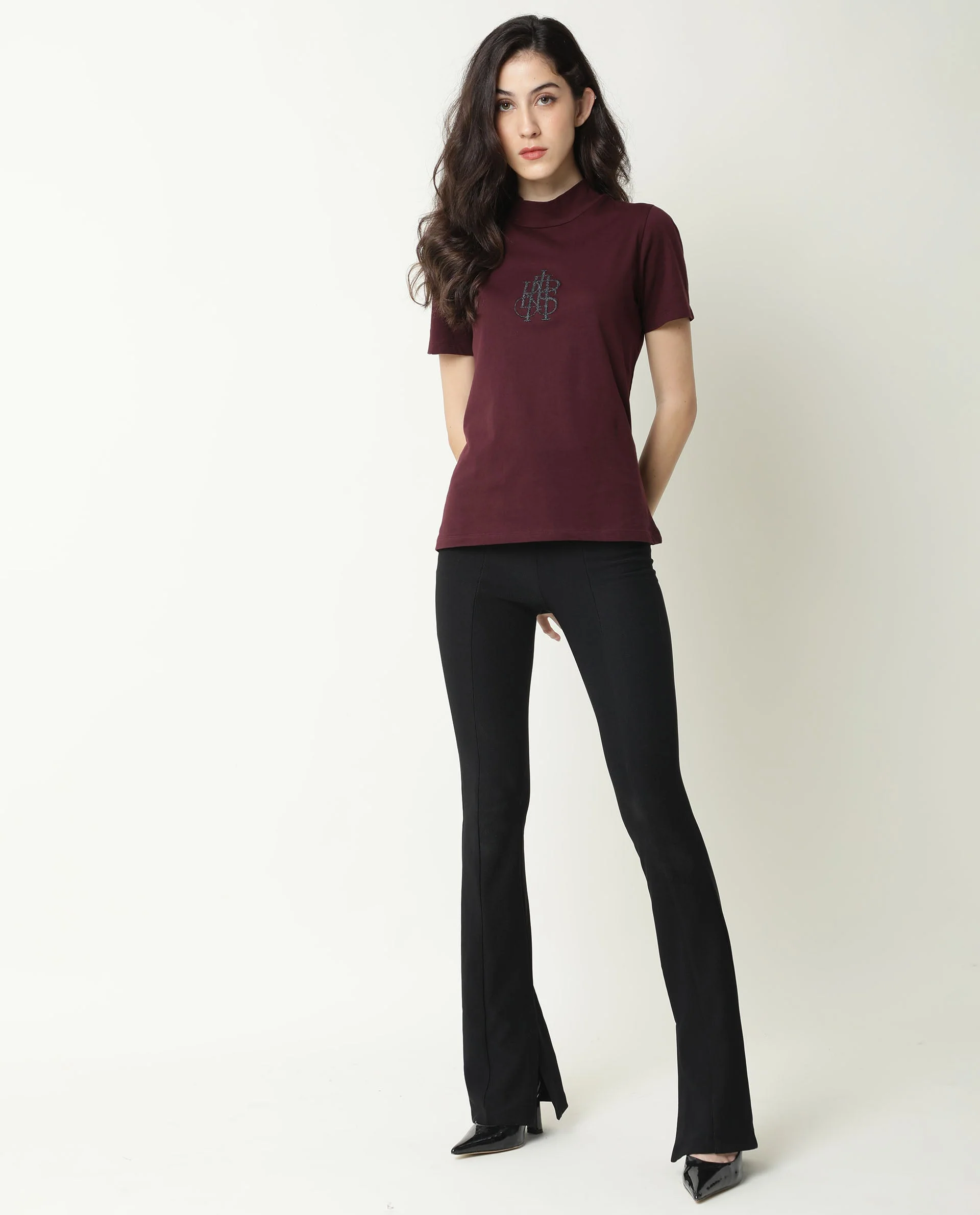 Rareism Women's Zolten Maroon Cotton Crew Neck Plain Regular Fit T-Shirt - Image 9
