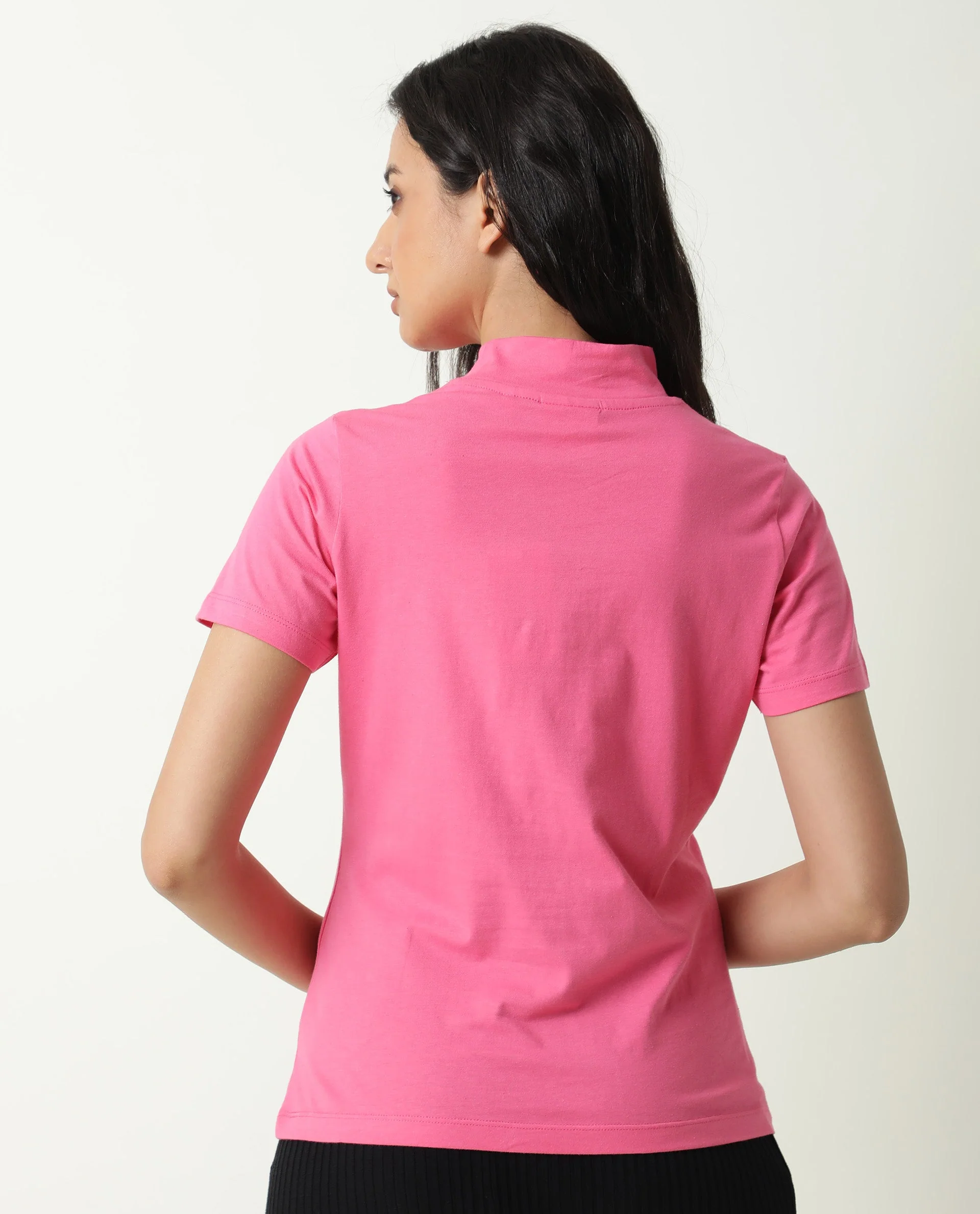 Rareism Women's Zolten Pink Cotton Crew Neck Plain Regular Fit T-Shirt - Image 10