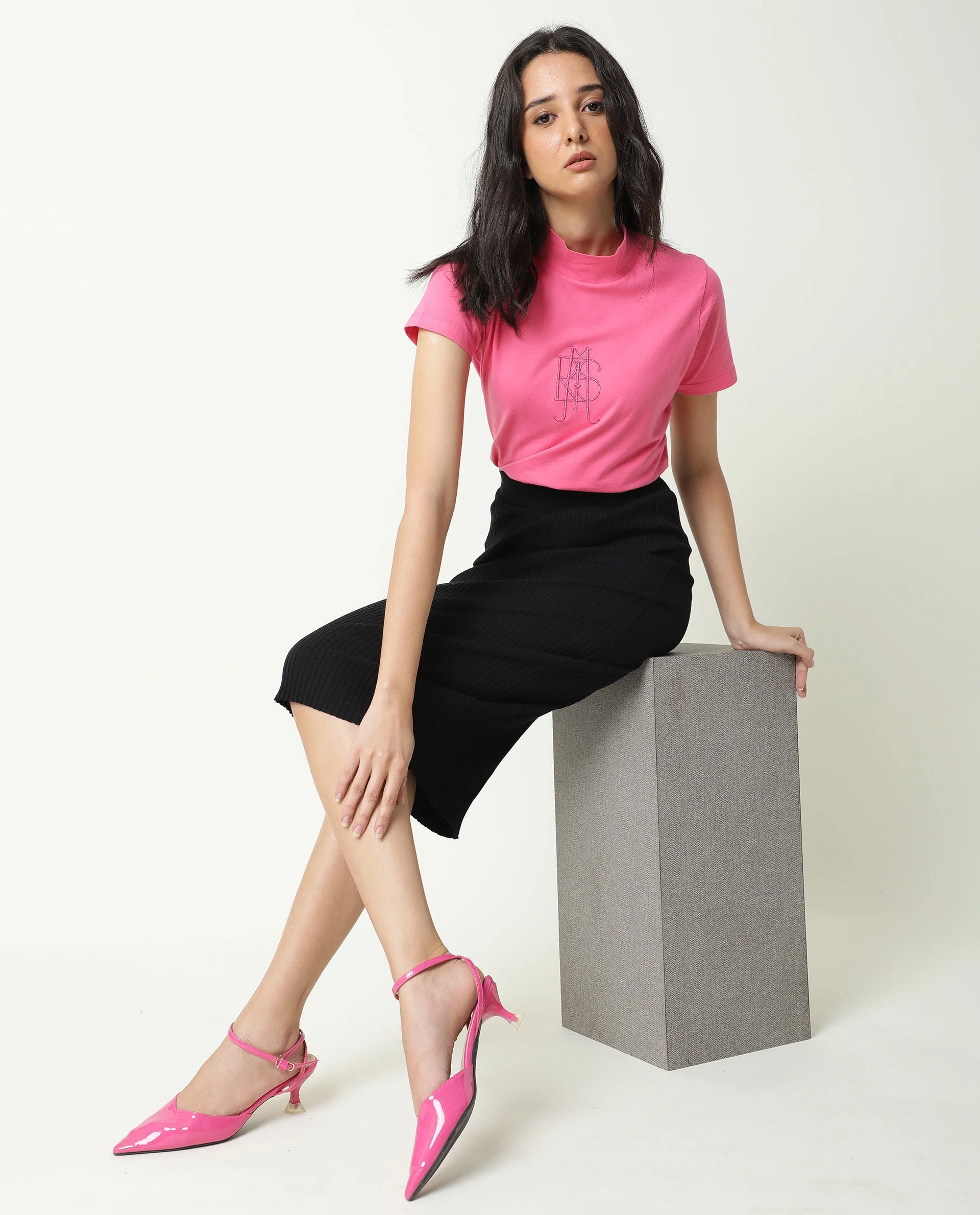 Rareism Women's Zolten Pink Cotton Crew Neck Plain Regular Fit T-Shirt - Image 2