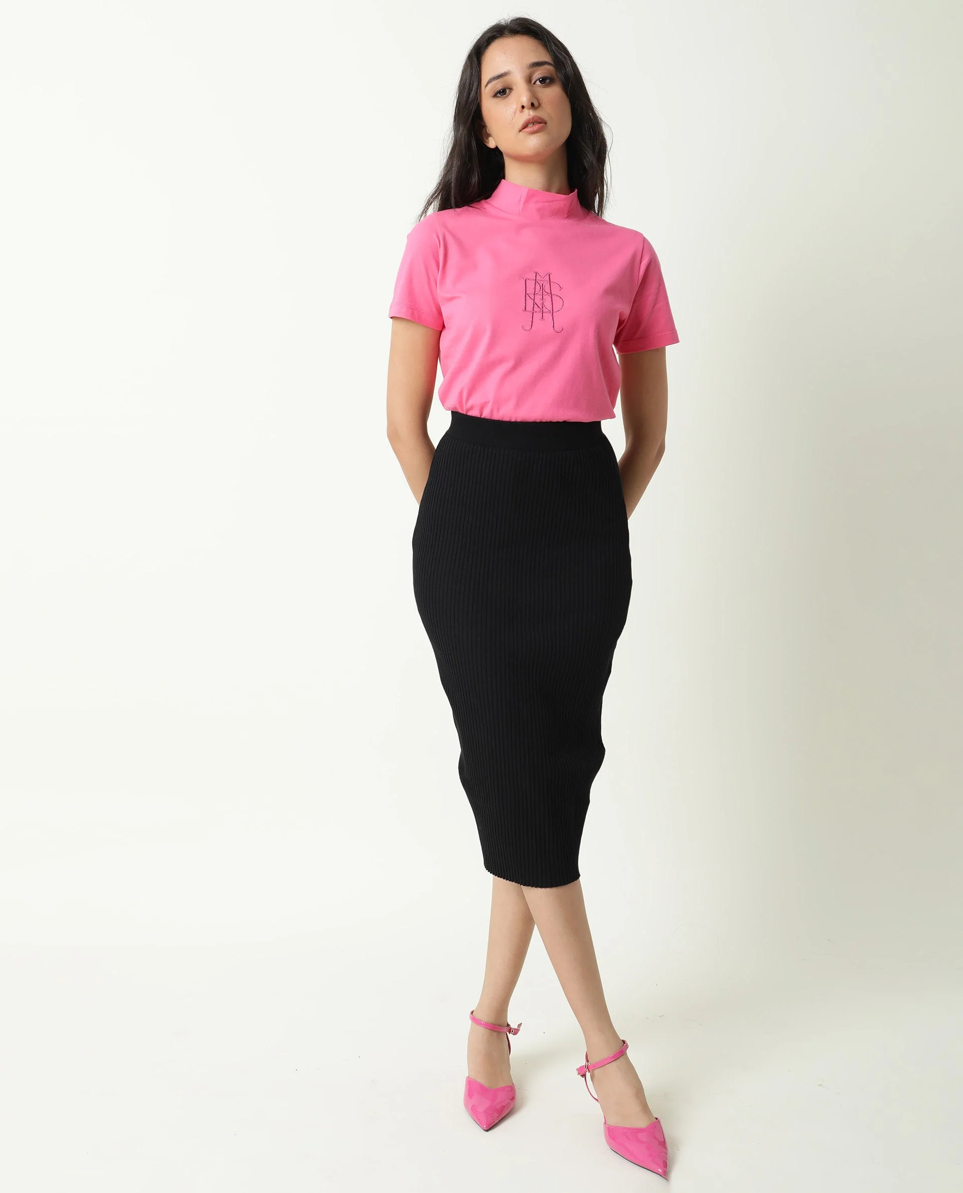 Rareism Women's Zolten Pink Cotton Crew Neck Plain Regular Fit T-Shirt - Image 3