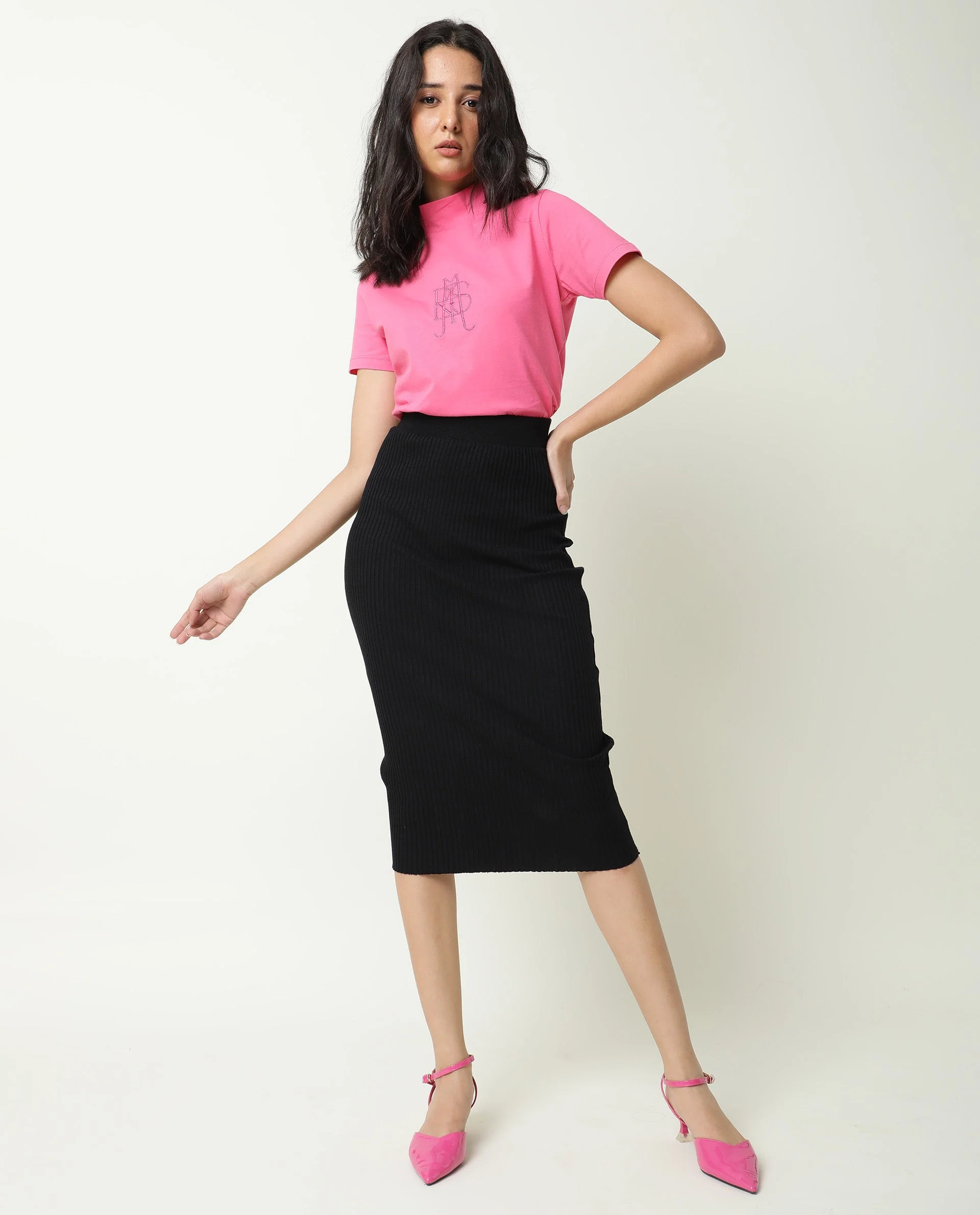 Rareism Women's Zolten Pink Cotton Crew Neck Plain Regular Fit T-Shirt - Image 4