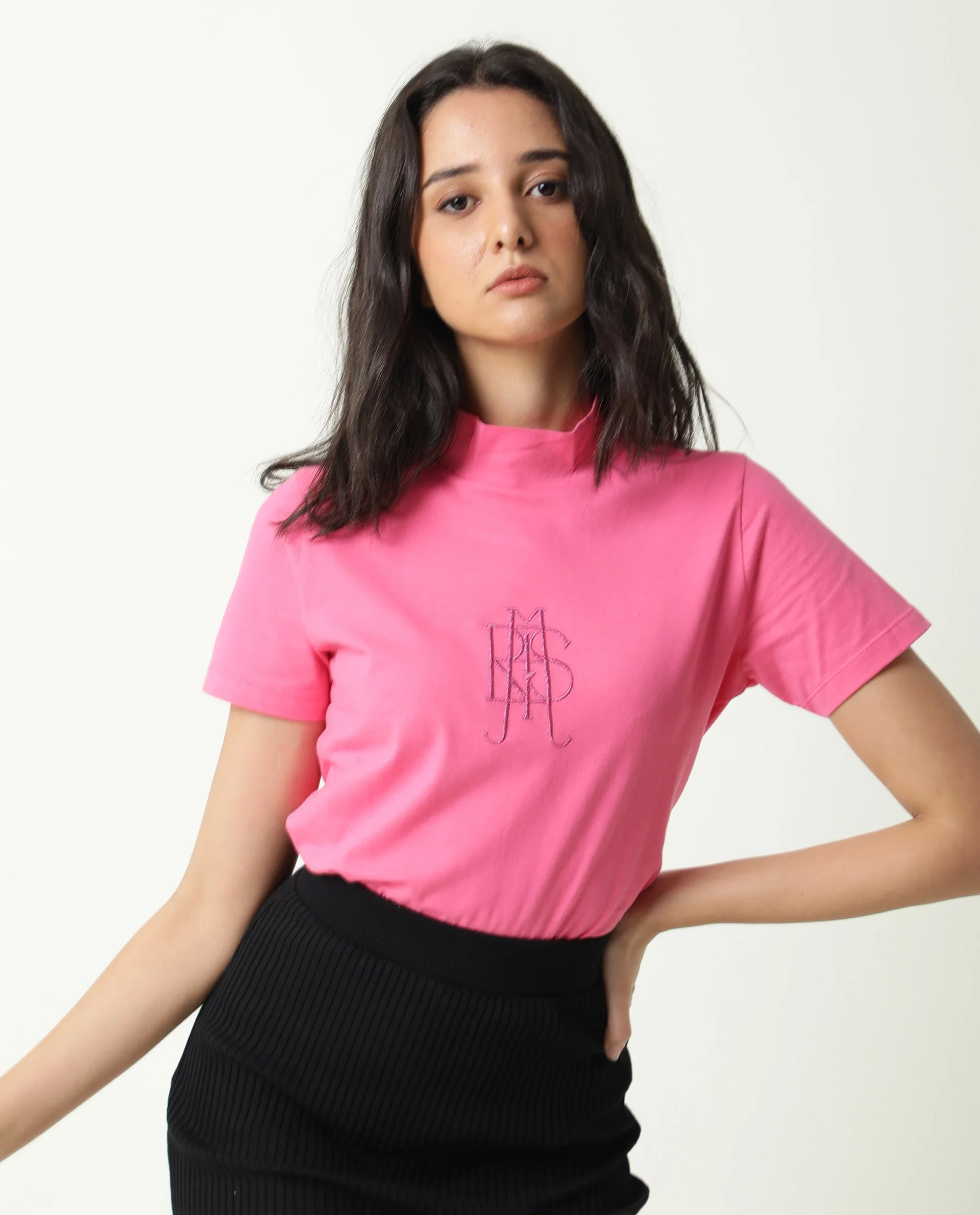 Rareism Women's Zolten Pink Cotton Crew Neck Plain Regular Fit T-Shirt - Image 5