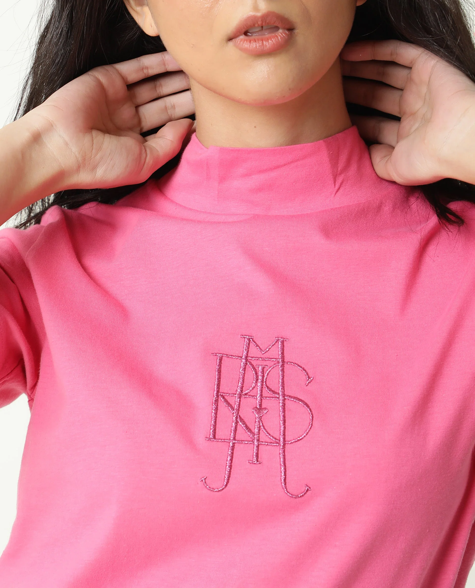 Rareism Women's Zolten Pink Cotton Crew Neck Plain Regular Fit T-Shirt - Image 6