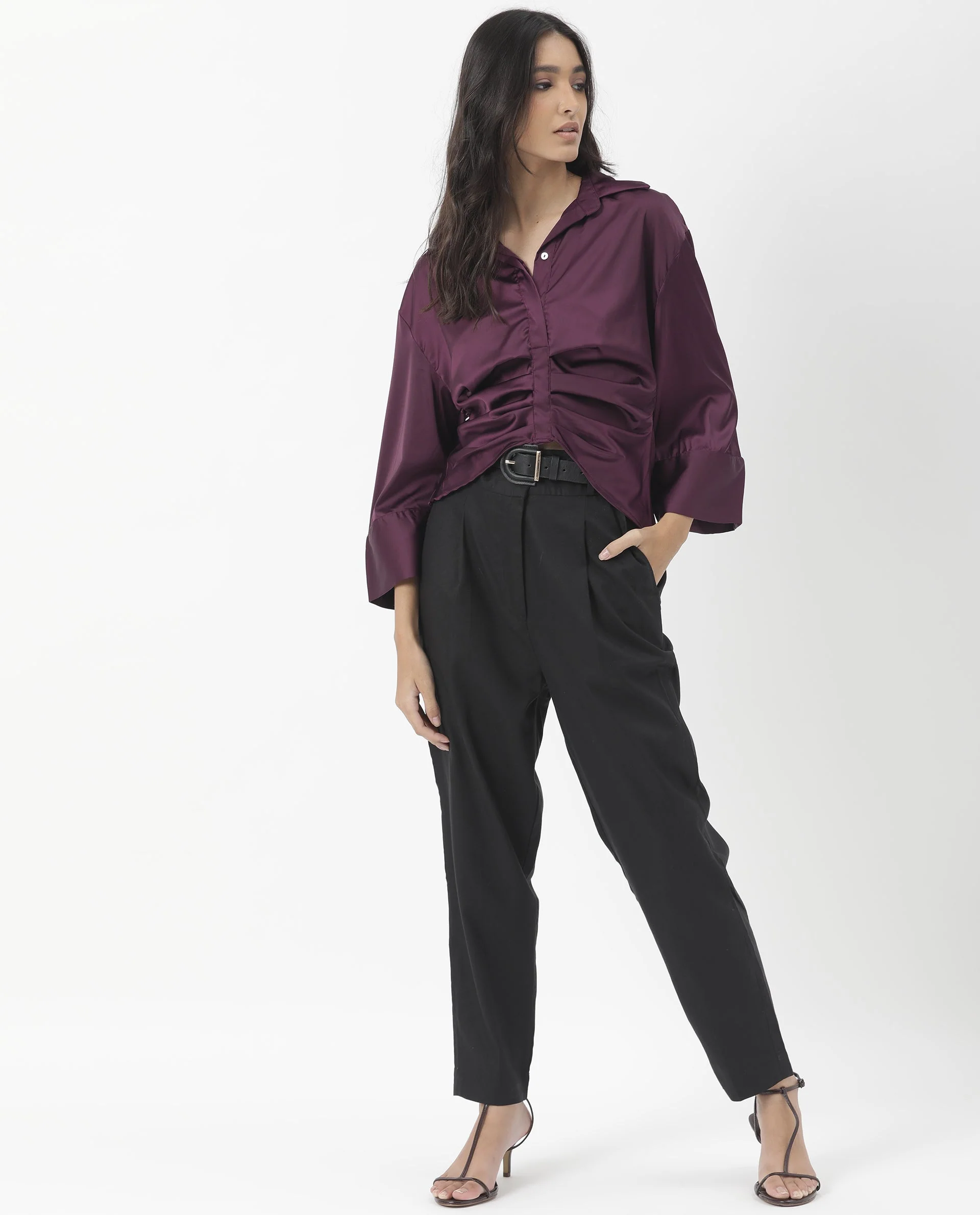 Rareism Womens Zomat Purple Top Modal Fabric Regular Fit Bell Sleeves Collared Neck - Image 10