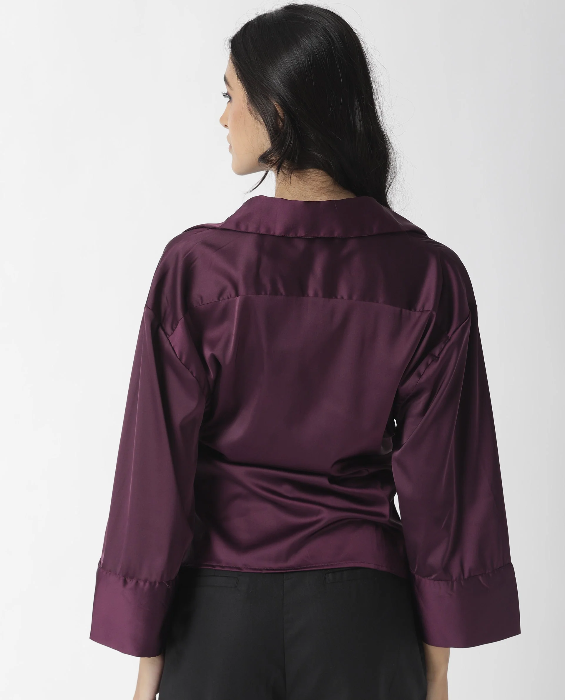 Rareism Womens Zomat Purple Top Modal Fabric Regular Fit Bell Sleeves Collared Neck - Image 4