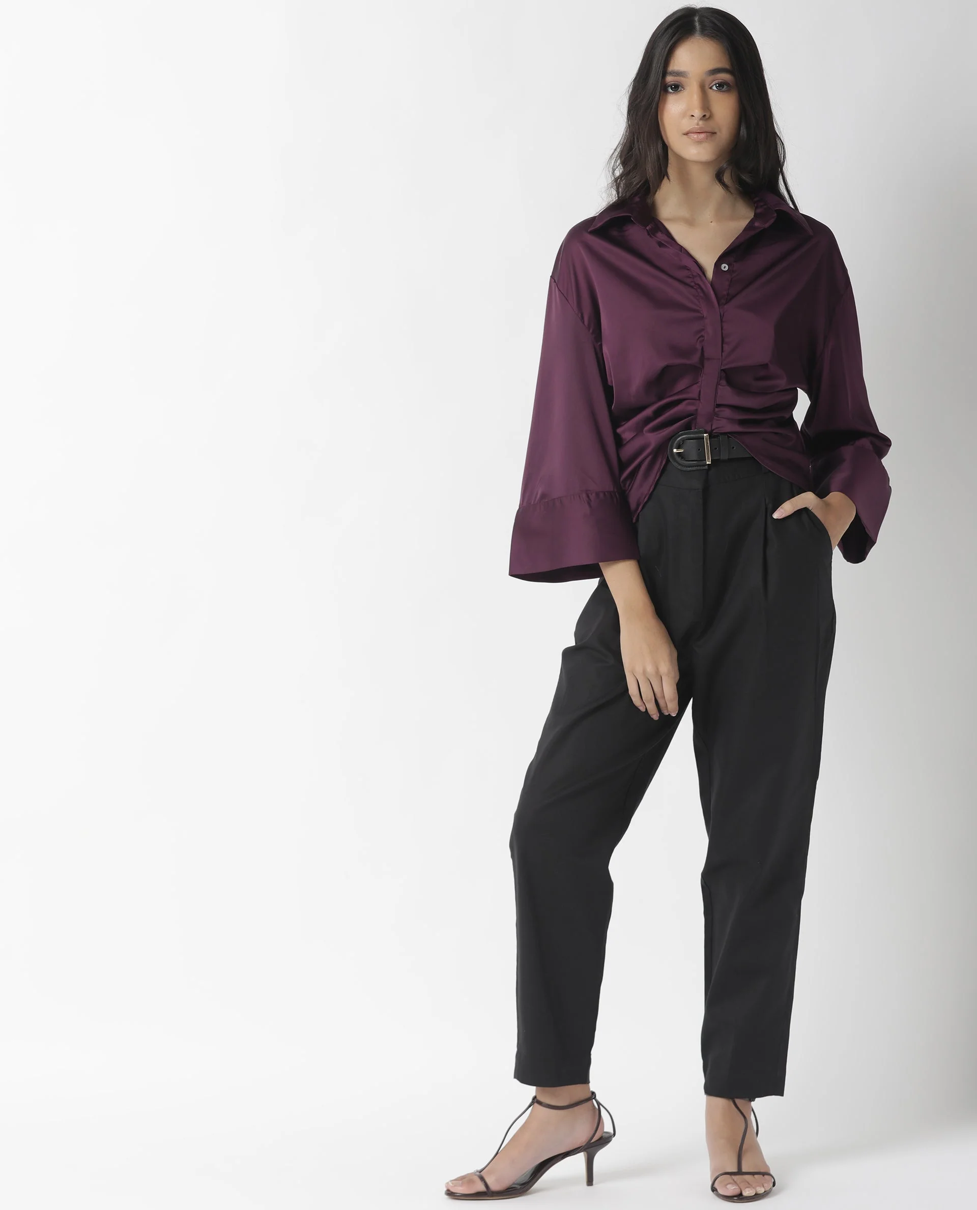 Rareism Womens Zomat Purple Top Modal Fabric Regular Fit Bell Sleeves Collared Neck - Image 5