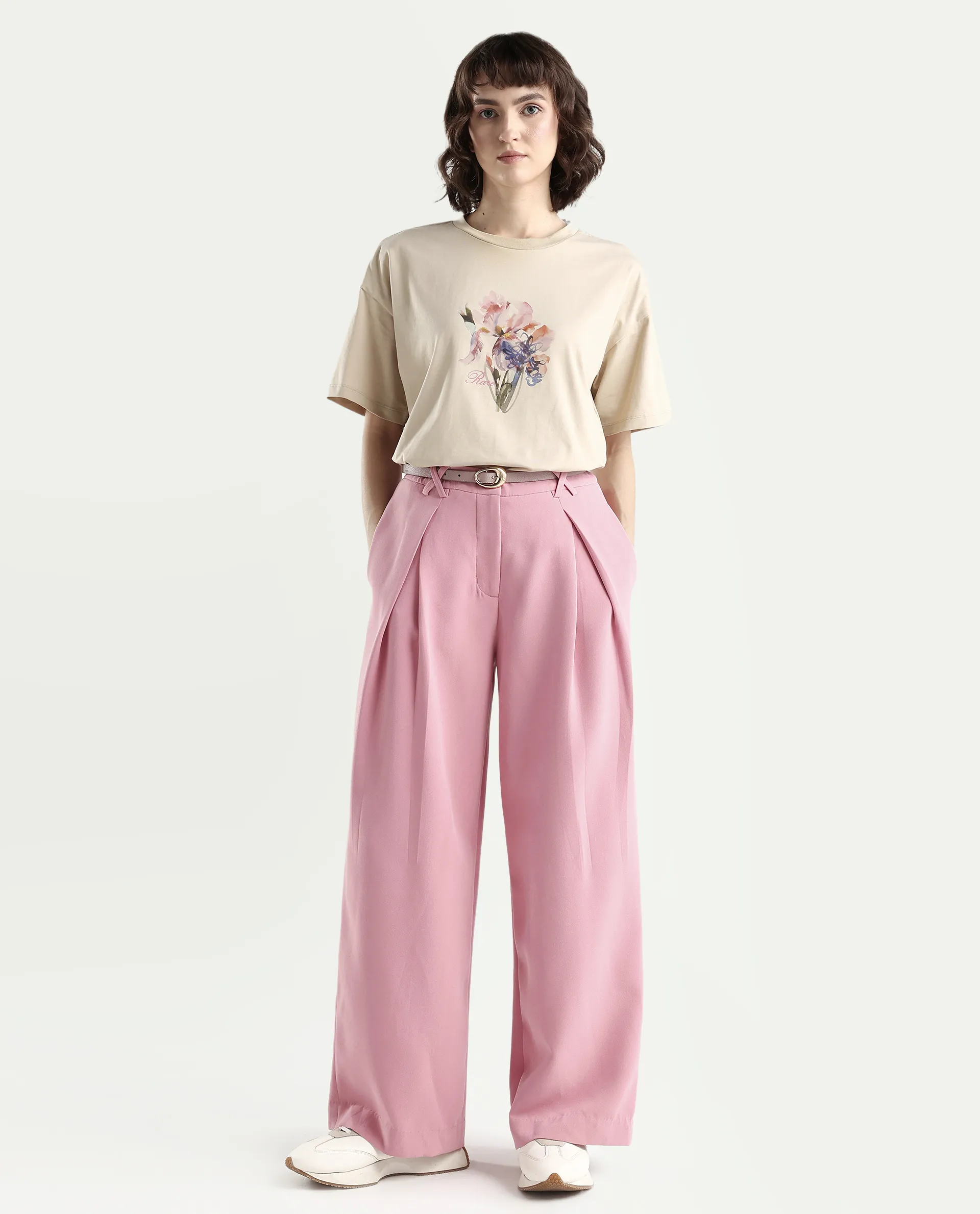 Rareism Women's Zone Beige Cotton Blend Half Sleeve Boxy Floral Print T-Shirt - Image 2