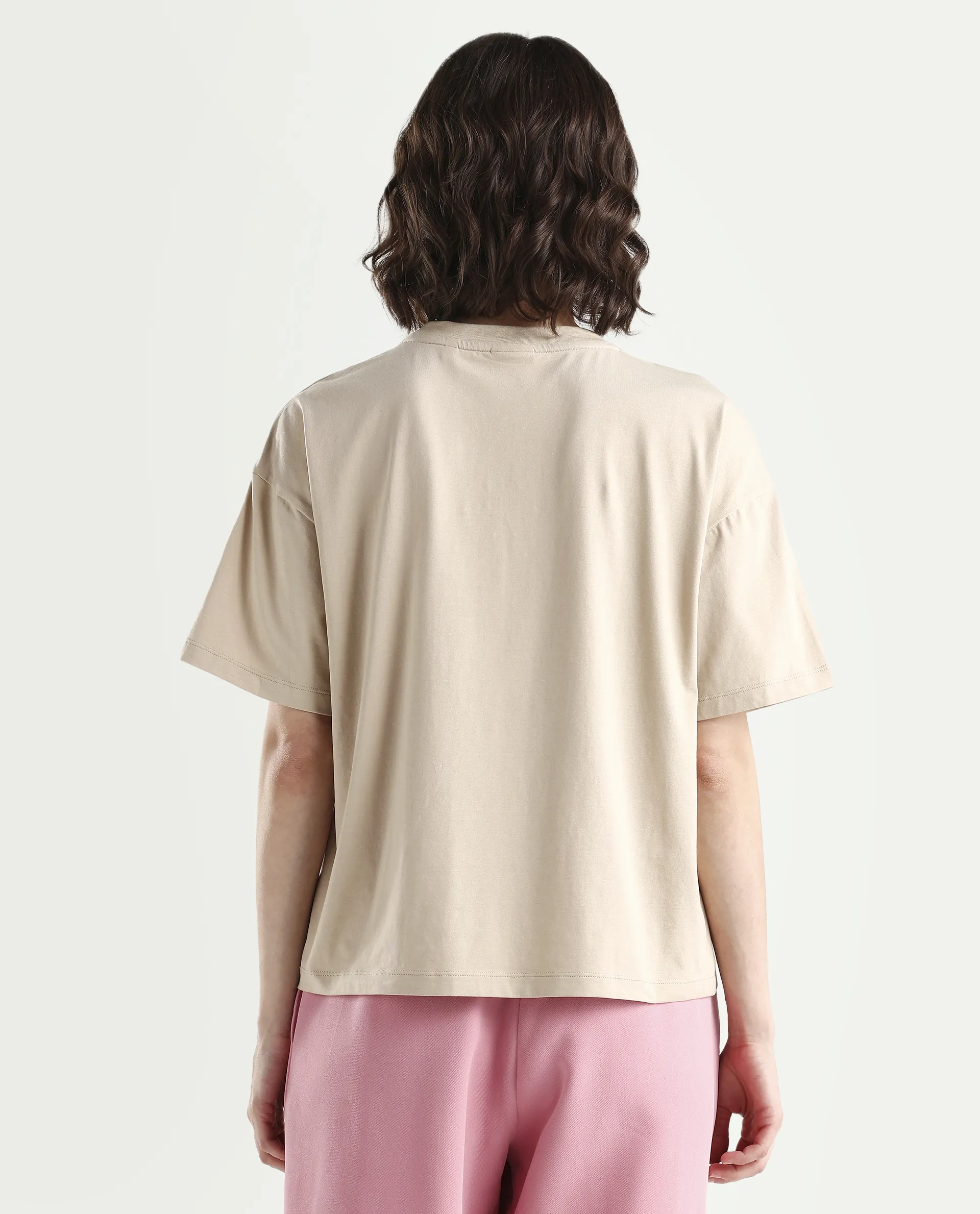 Rareism Women's Zone Beige Cotton Blend Half Sleeve Boxy Floral Print T-Shirt - Image 7