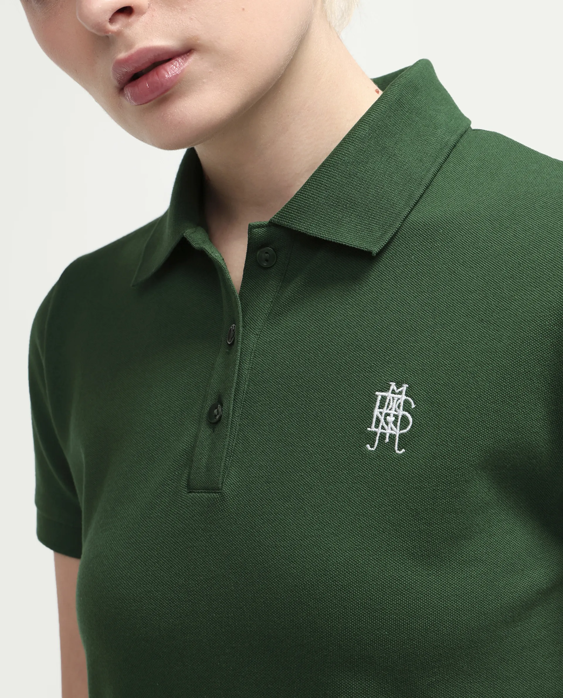 Rareism Women's Zonrad Dark Green Cotton Blend Half Sleeve Regular Fit Plain Polo - Image 5