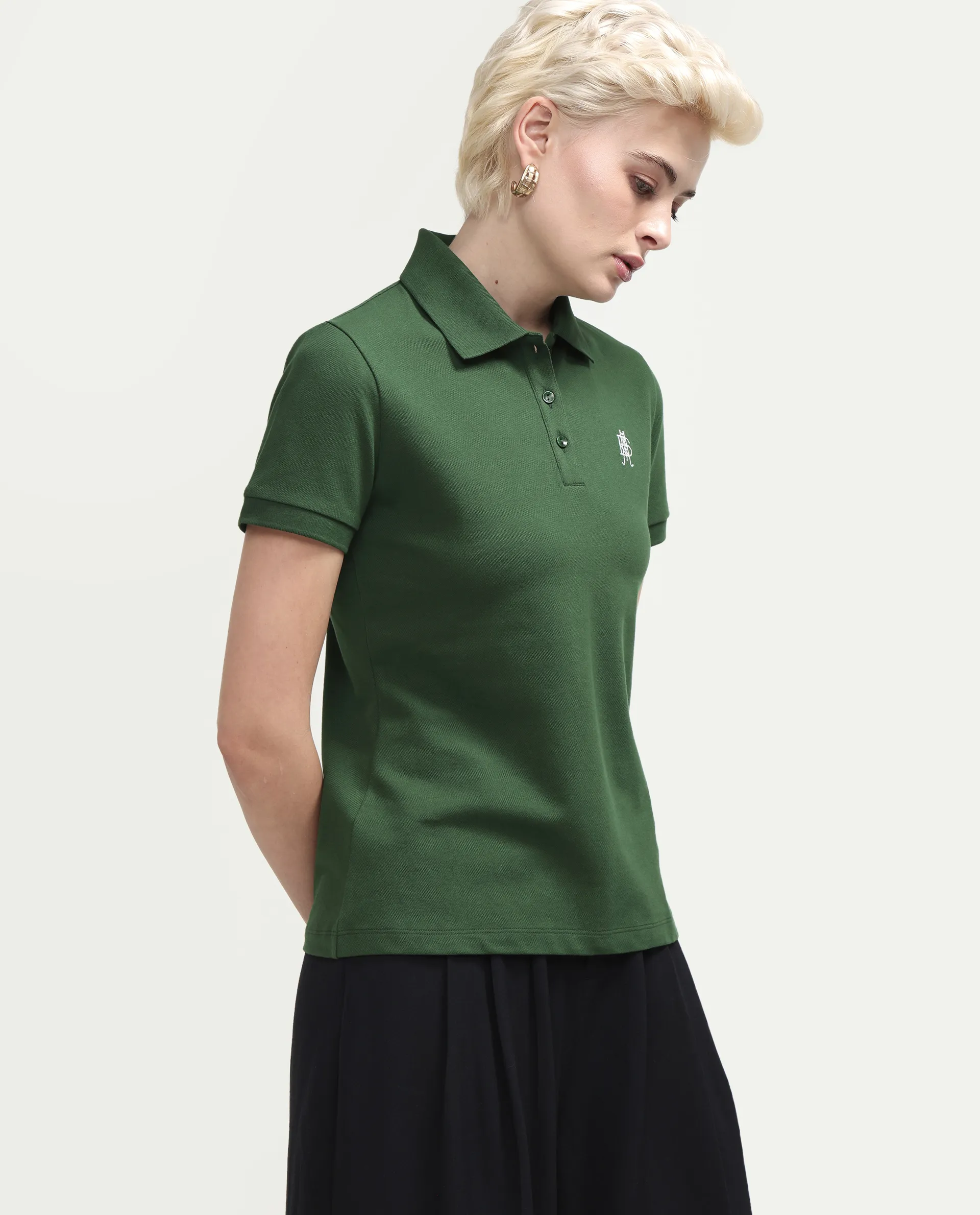 Rareism Women's Zonrad Dark Green Cotton Blend Half Sleeve Regular Fit Plain Polo - Image 7