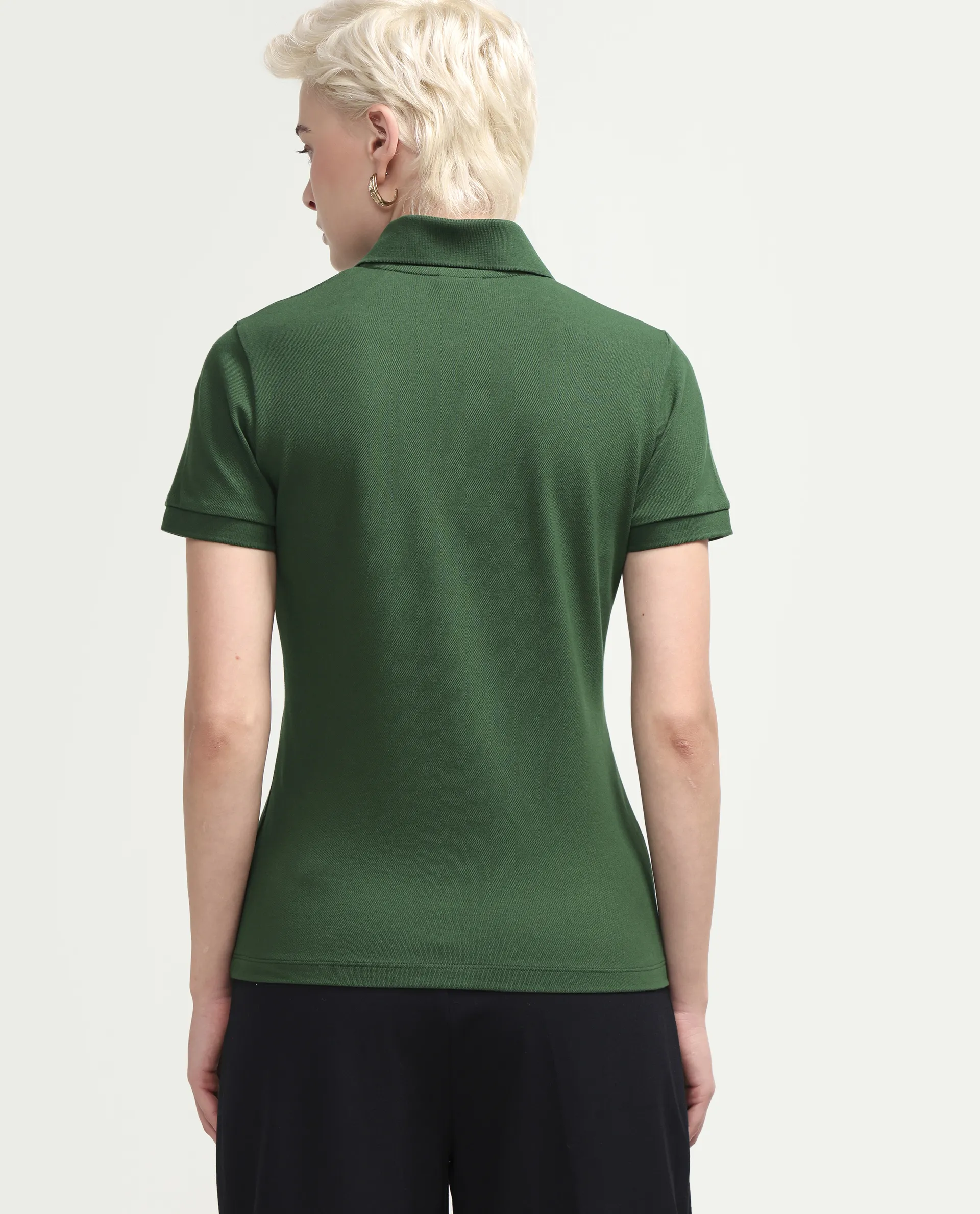 Rareism Women's Zonrad Dark Green Cotton Blend Half Sleeve Regular Fit Plain Polo - Image 8