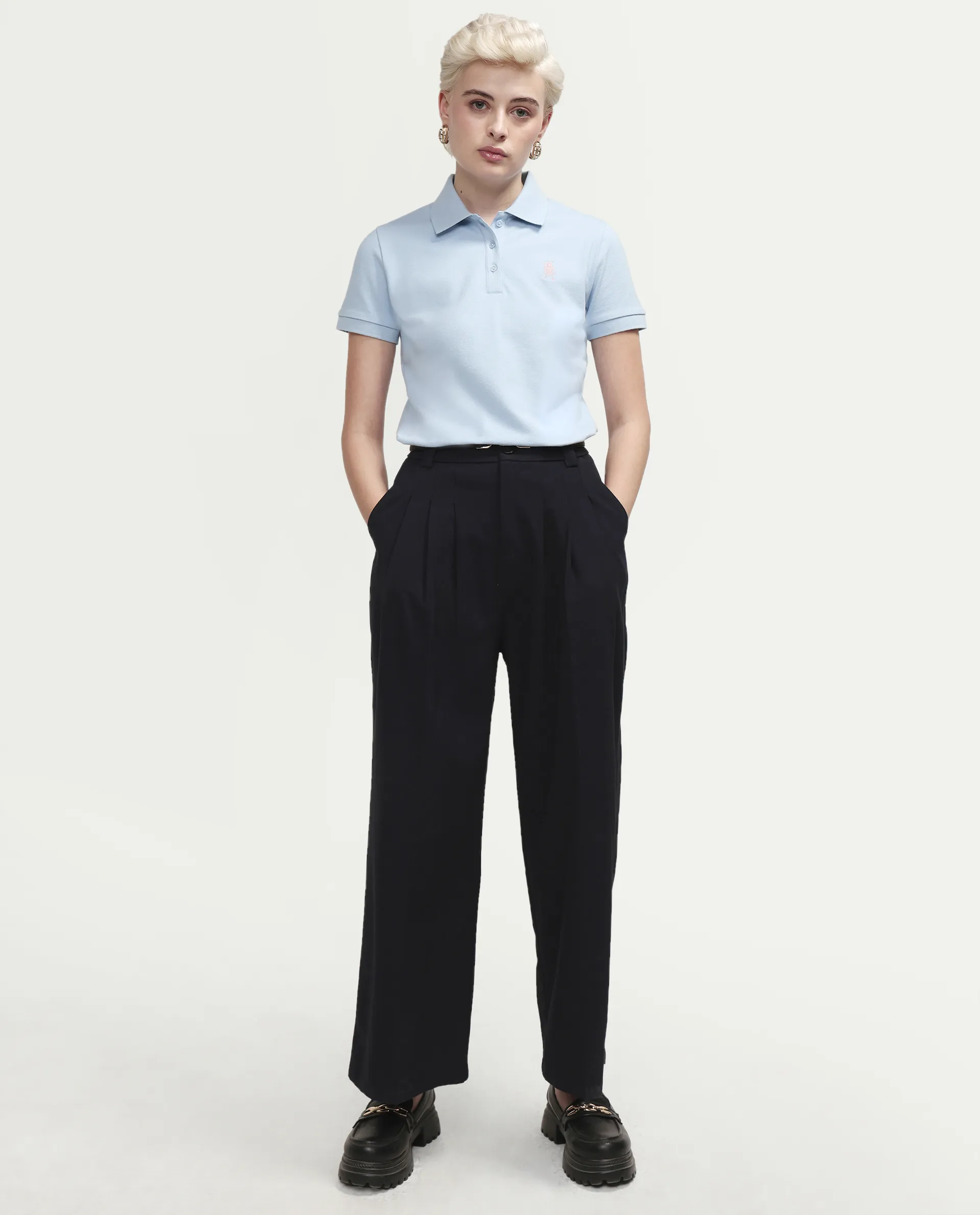 Rareism Women's Zonrad Light Blue Cotton Blend Half Sleeve Regular Fit Plain Polo - Image 2