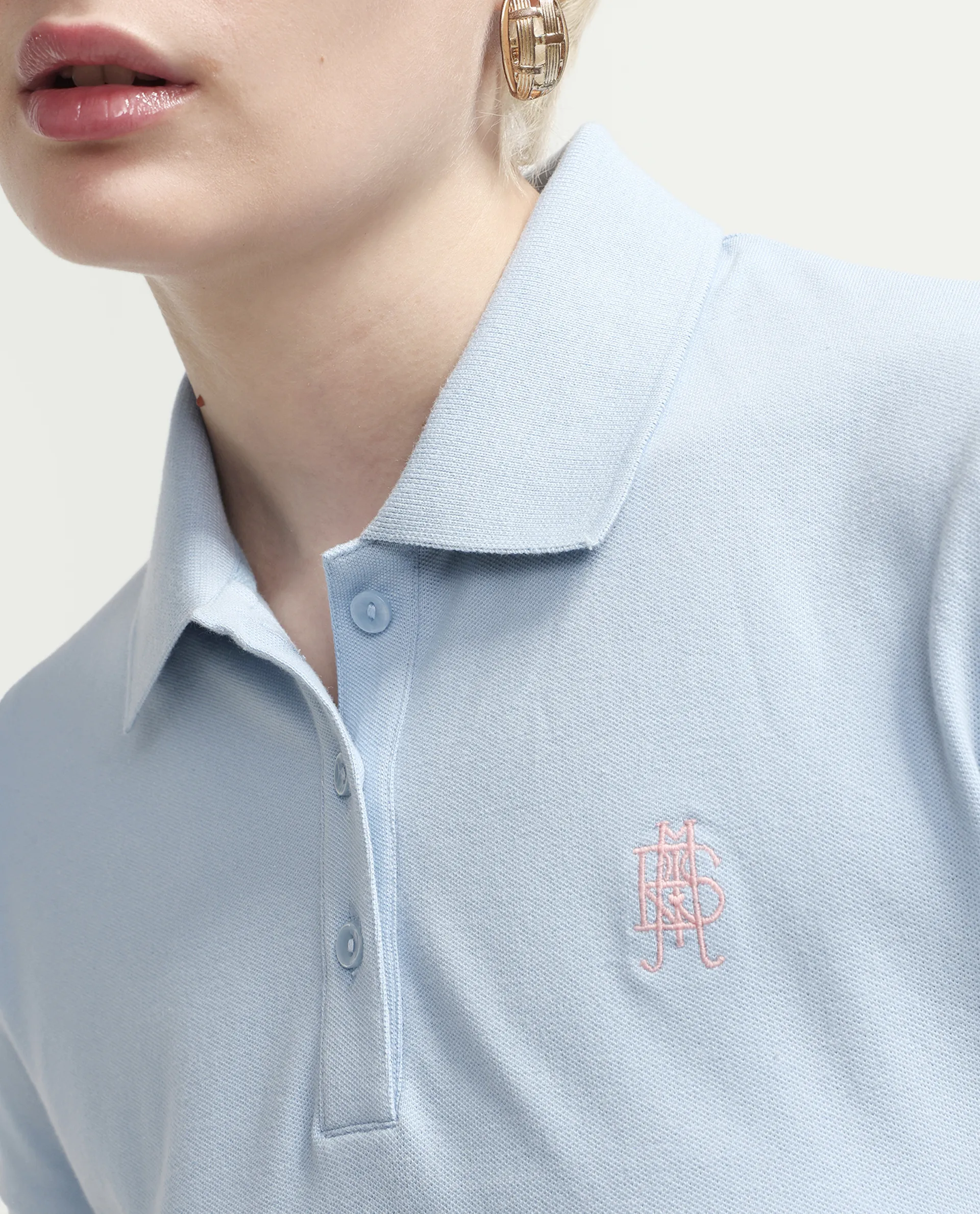 Rareism Women's Zonrad Light Blue Cotton Blend Half Sleeve Regular Fit Plain Polo - Image 3