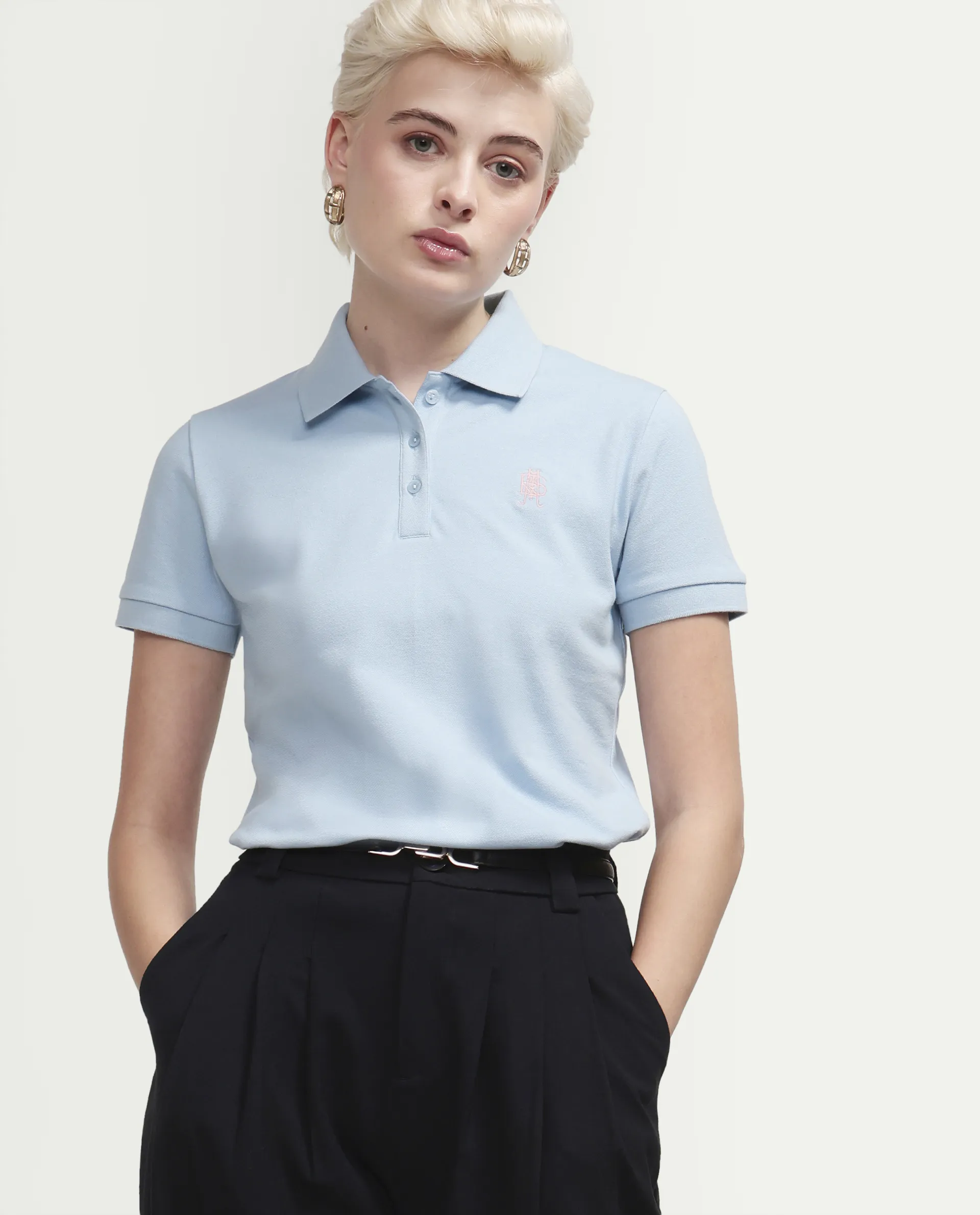 Rareism Women's Zonrad Light Blue Cotton Blend Half Sleeve Regular Fit Plain Polo - Image 4