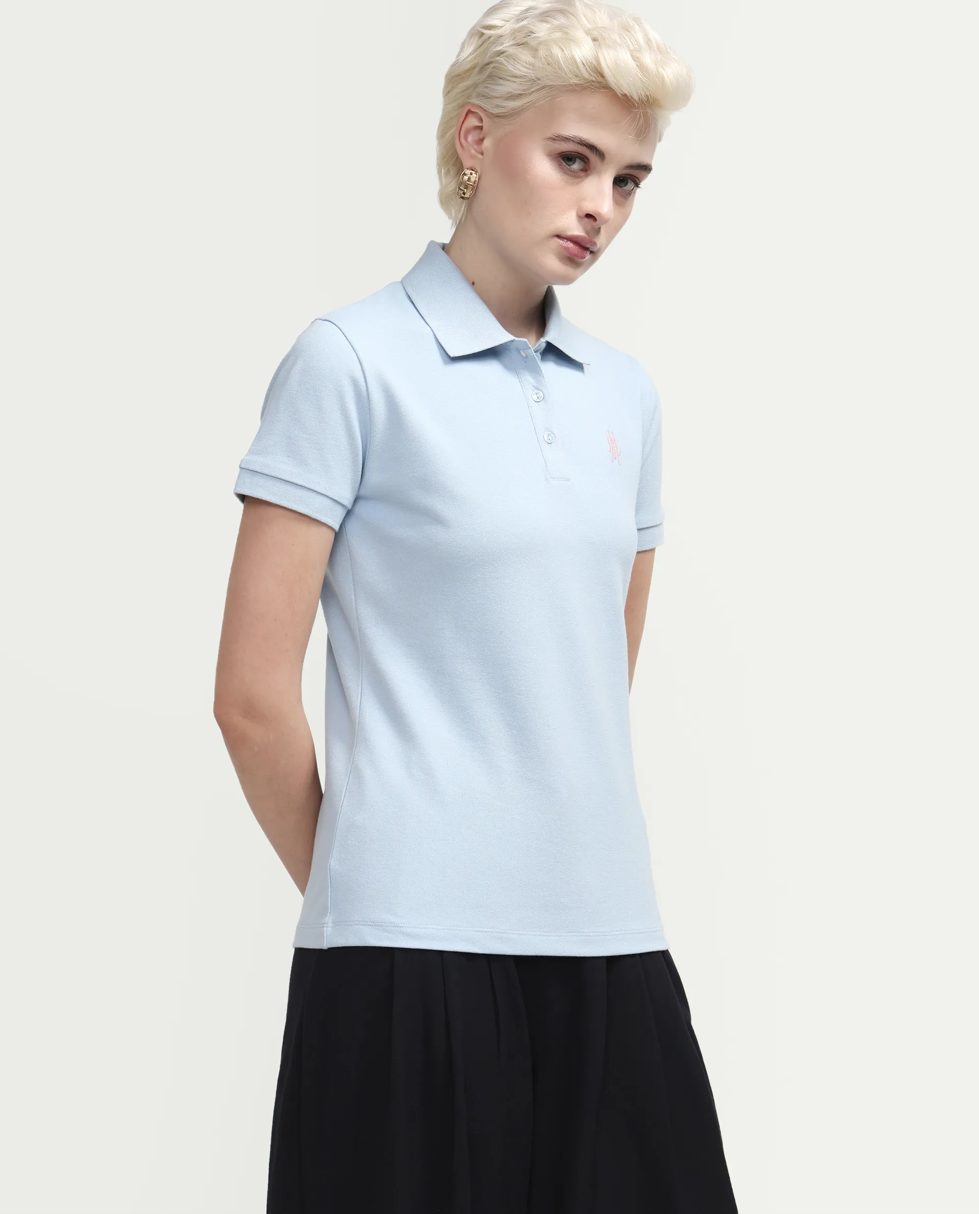 Rareism Women's Zonrad Light Blue Cotton Blend Half Sleeve Regular Fit Plain Polo - Image 5
