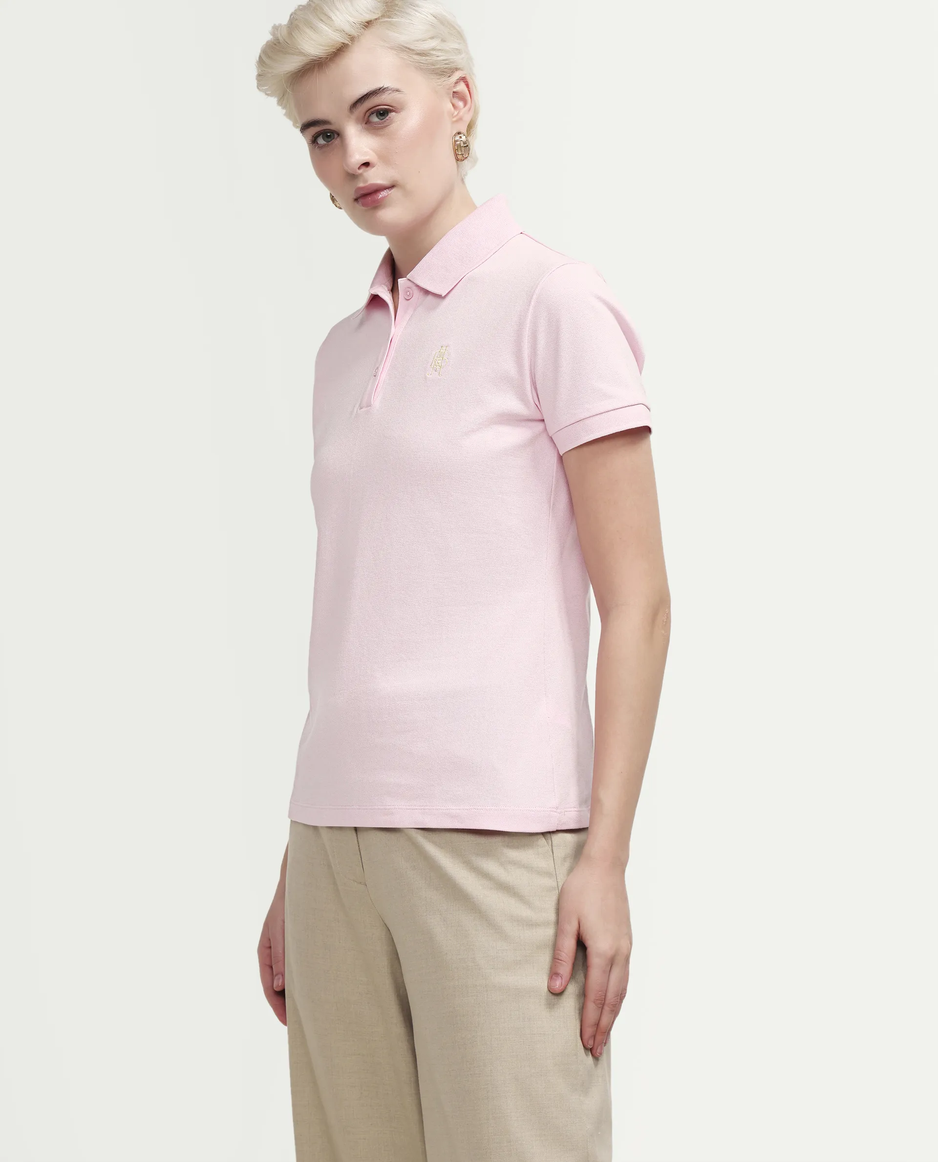 Rareism Women's Zonrad Light Pink Cotton Blend Half Sleeve Regular Fit Plain Polo - Image 5