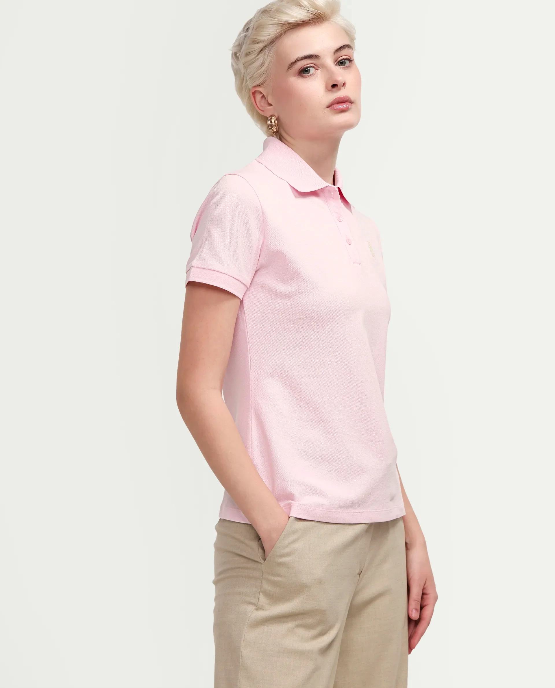 Rareism Women's Zonrad Light Pink Cotton Blend Half Sleeve Regular Fit Plain Polo - Image 6