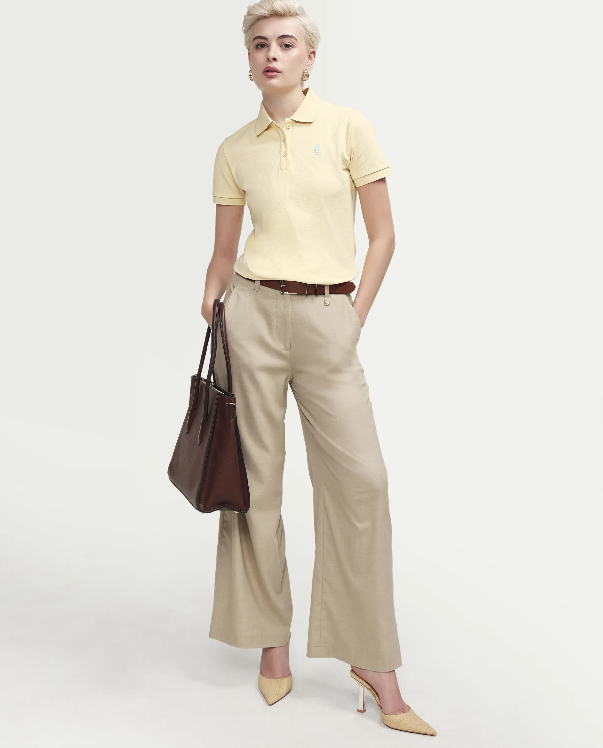 Rareism Women's Zonrad Light Yellow Cotton Blend Half Sleeve Regular Fit Plain Polo - Image 2