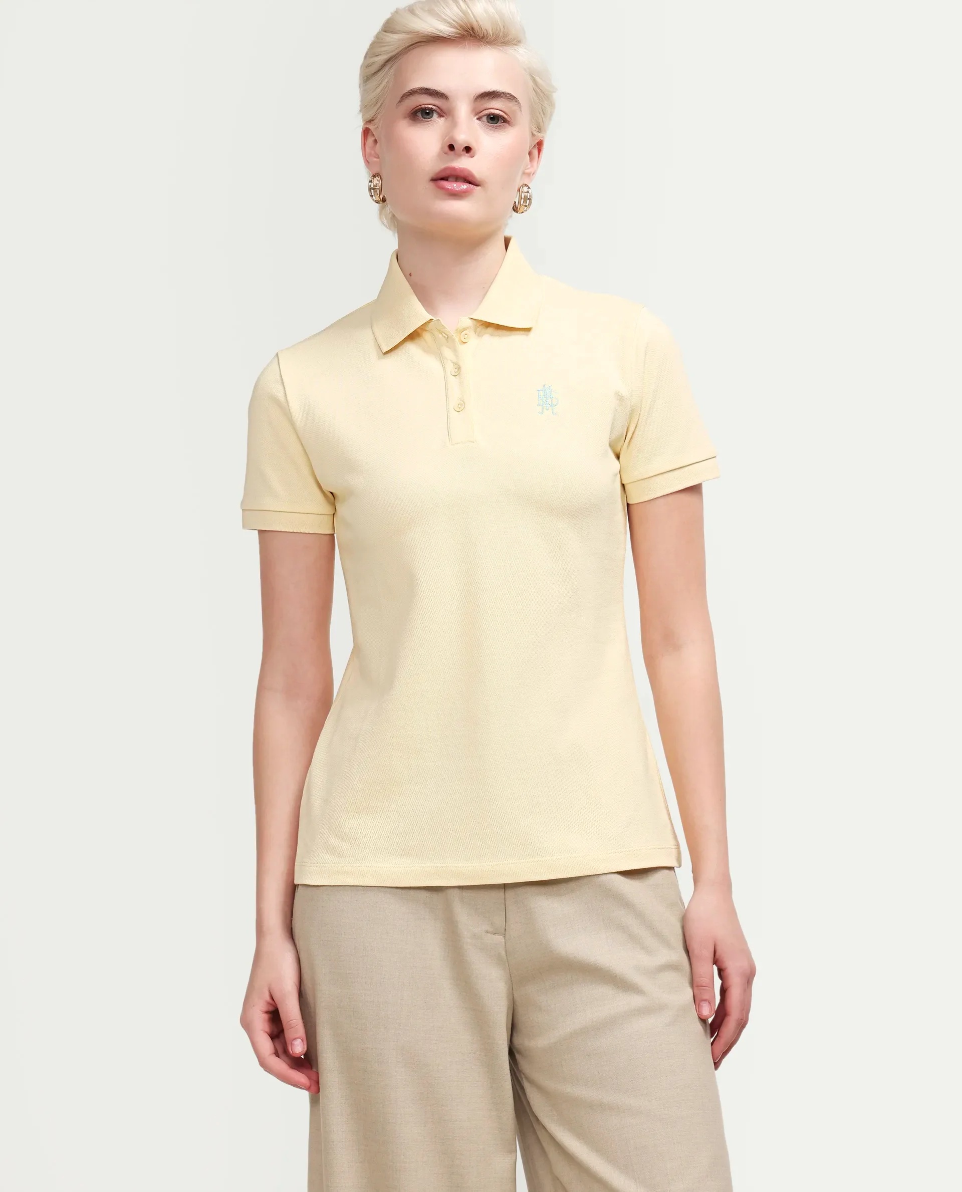 Rareism Women's Zonrad Light Yellow Cotton Blend Half Sleeve Regular Fit Plain Polo - Image 3