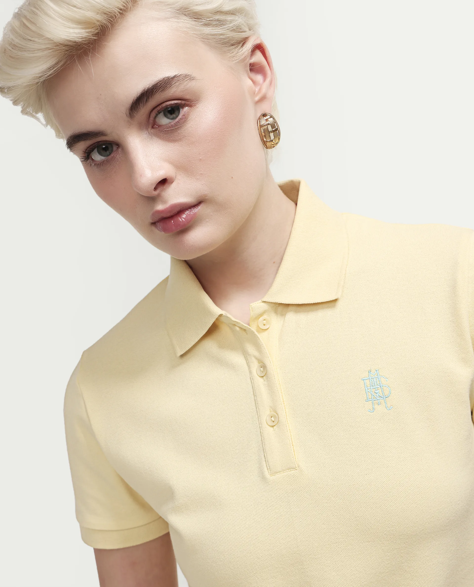Rareism Women's Zonrad Light Yellow Cotton Blend Half Sleeve Regular Fit Plain Polo - Image 4