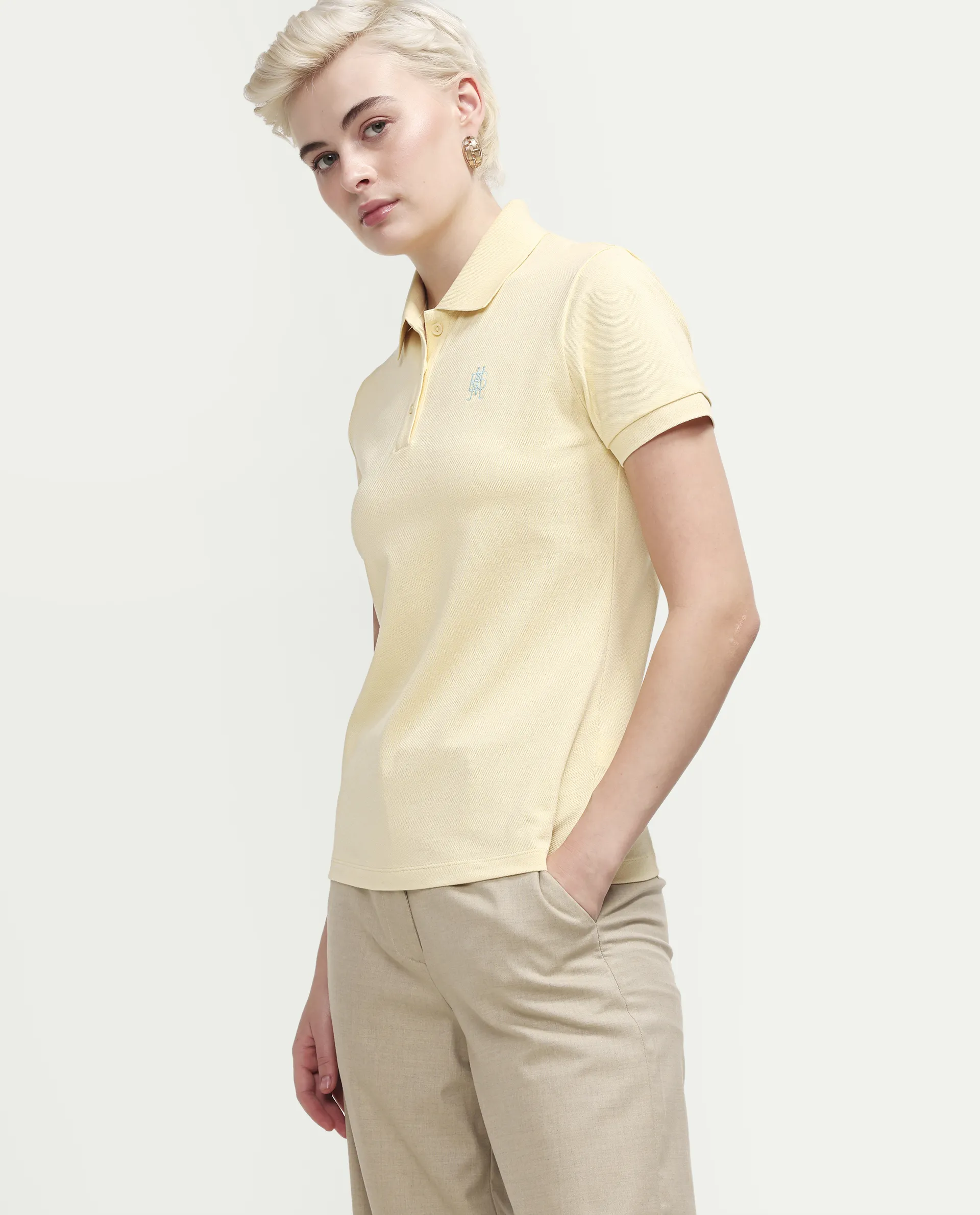 Rareism Women's Zonrad Light Yellow Cotton Blend Half Sleeve Regular Fit Plain Polo - Image 5