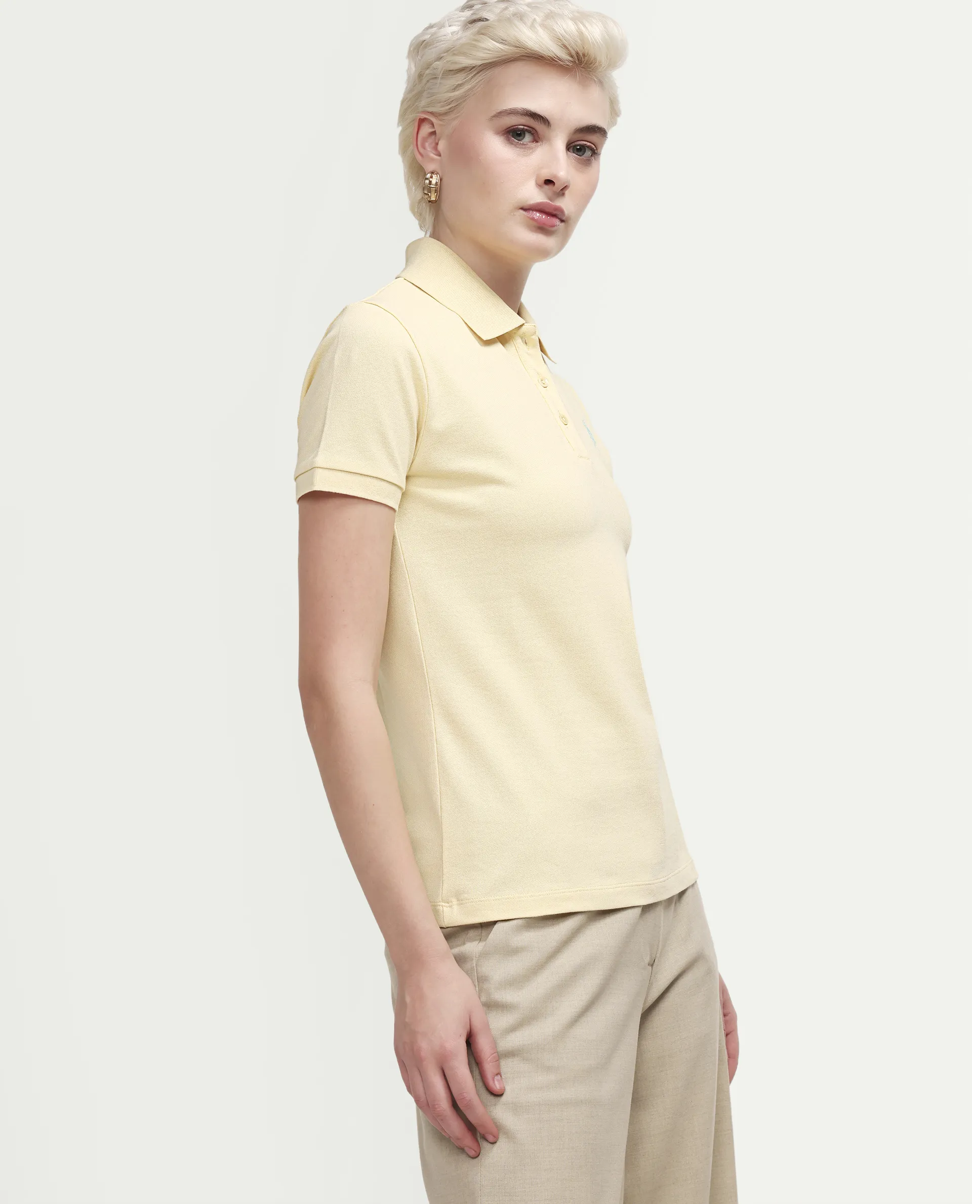 Rareism Women's Zonrad Light Yellow Cotton Blend Half Sleeve Regular Fit Plain Polo - Image 6