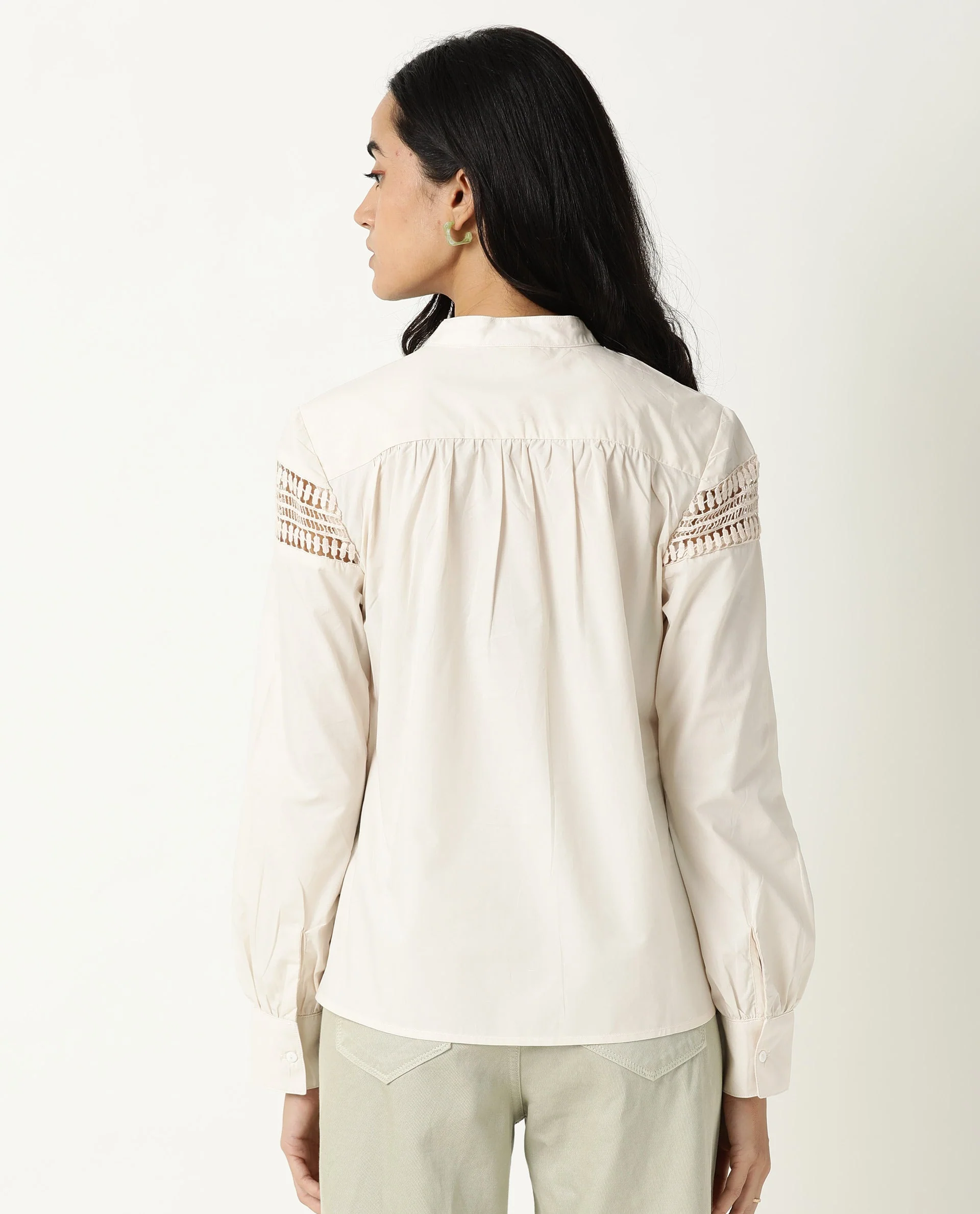Rareism Women's Zoom Beige Cotton Mandarin Collar Plain Regular Fit Top - Image 6