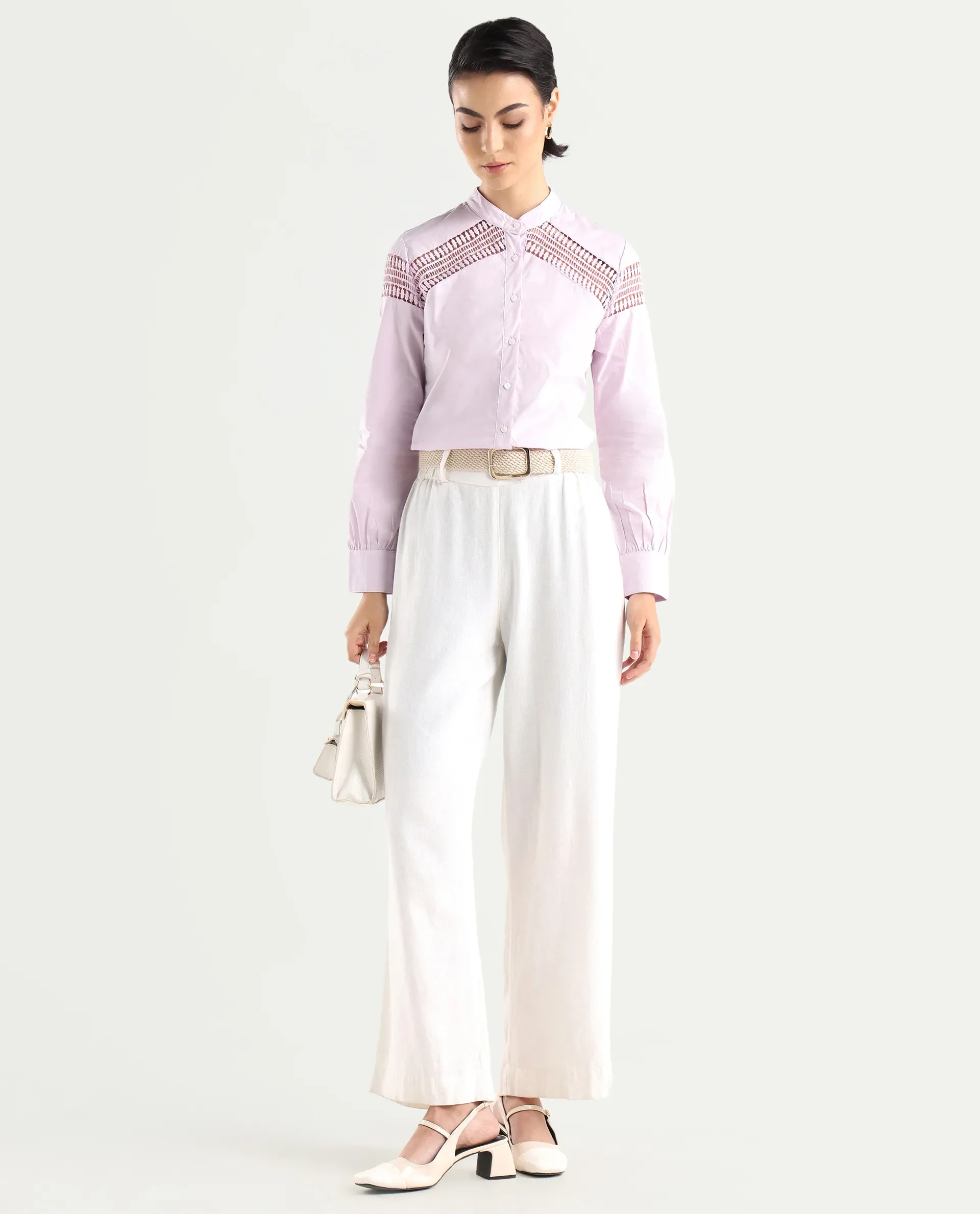 Rareism Women's Zoom Purple Cotton Mandarin Collar Plain Regular Fit Top - Image 2