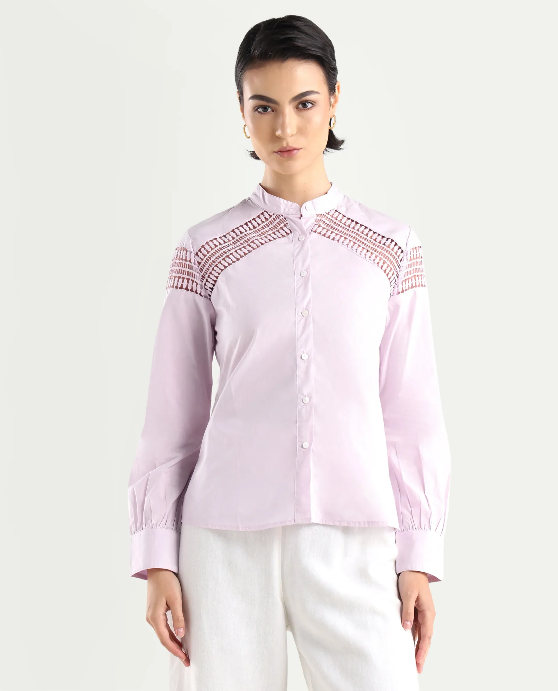 Rareism Women's Zoom Purple Cotton Mandarin Collar Plain Regular Fit Top - Image 3