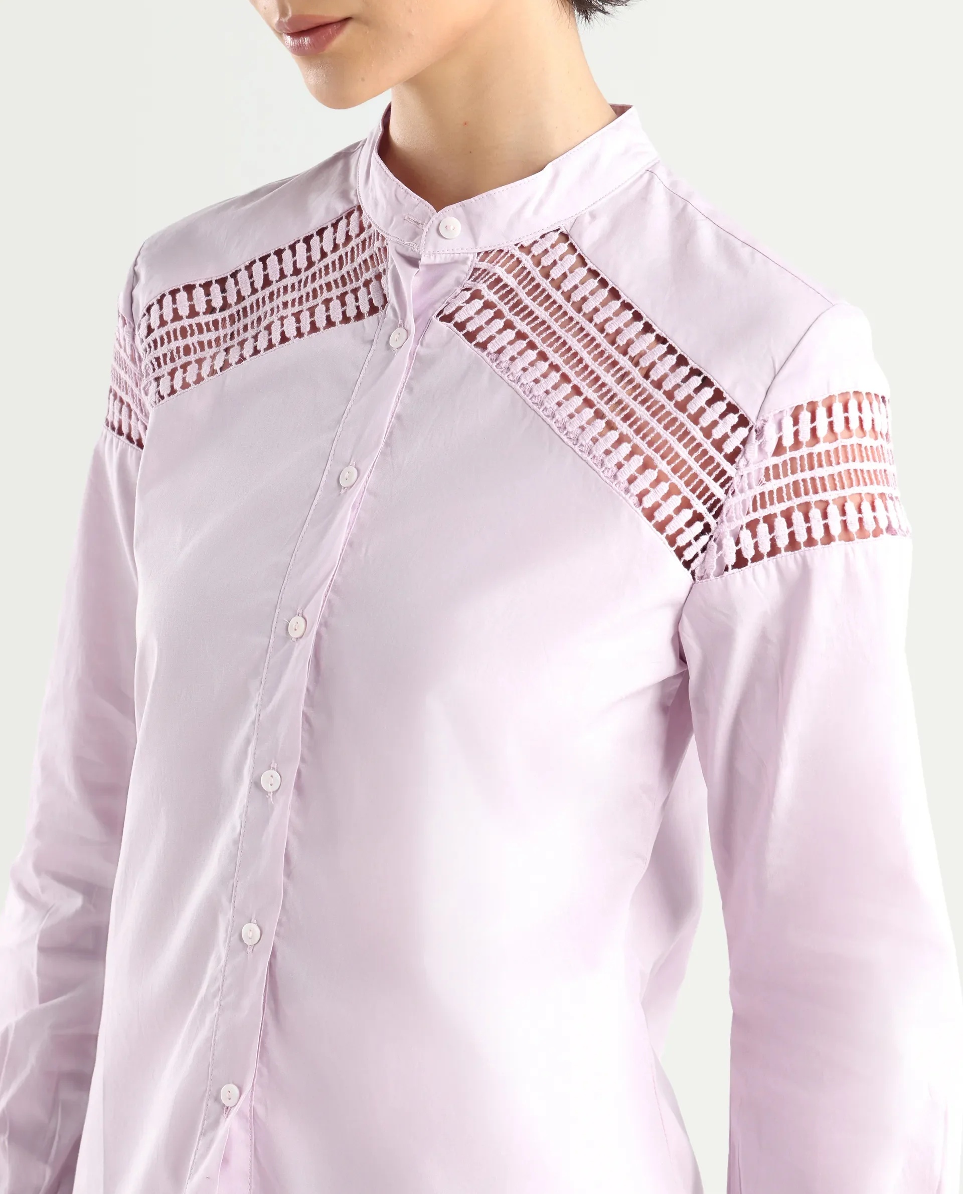 Rareism Women's Zoom Purple Cotton Mandarin Collar Plain Regular Fit Top - Image 4