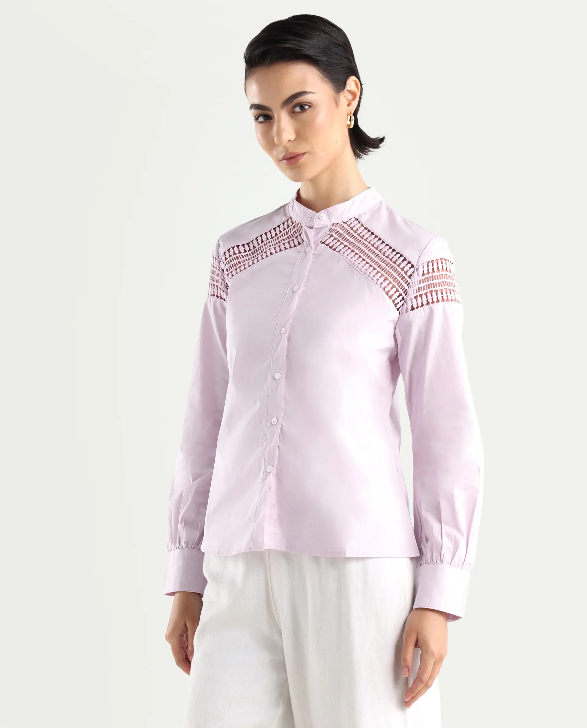 Rareism Women's Zoom Purple Cotton Mandarin Collar Plain Regular Fit Top - Image 5