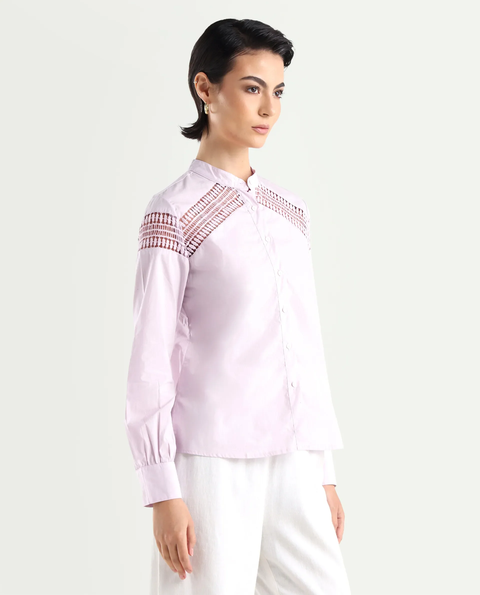 Rareism Women's Zoom Purple Cotton Mandarin Collar Plain Regular Fit Top - Image 6