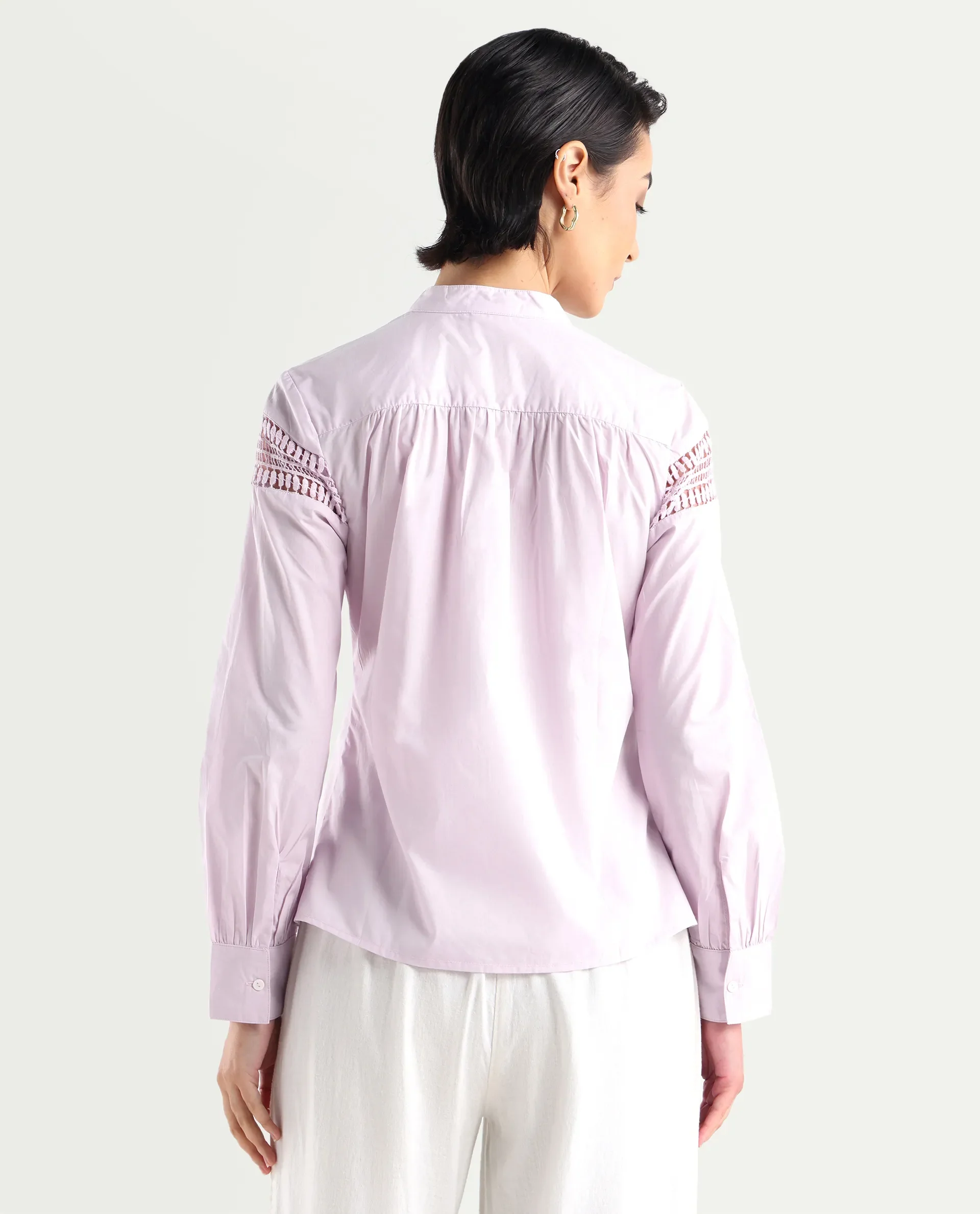 Rareism Women's Zoom Purple Cotton Mandarin Collar Plain Regular Fit Top - Image 7