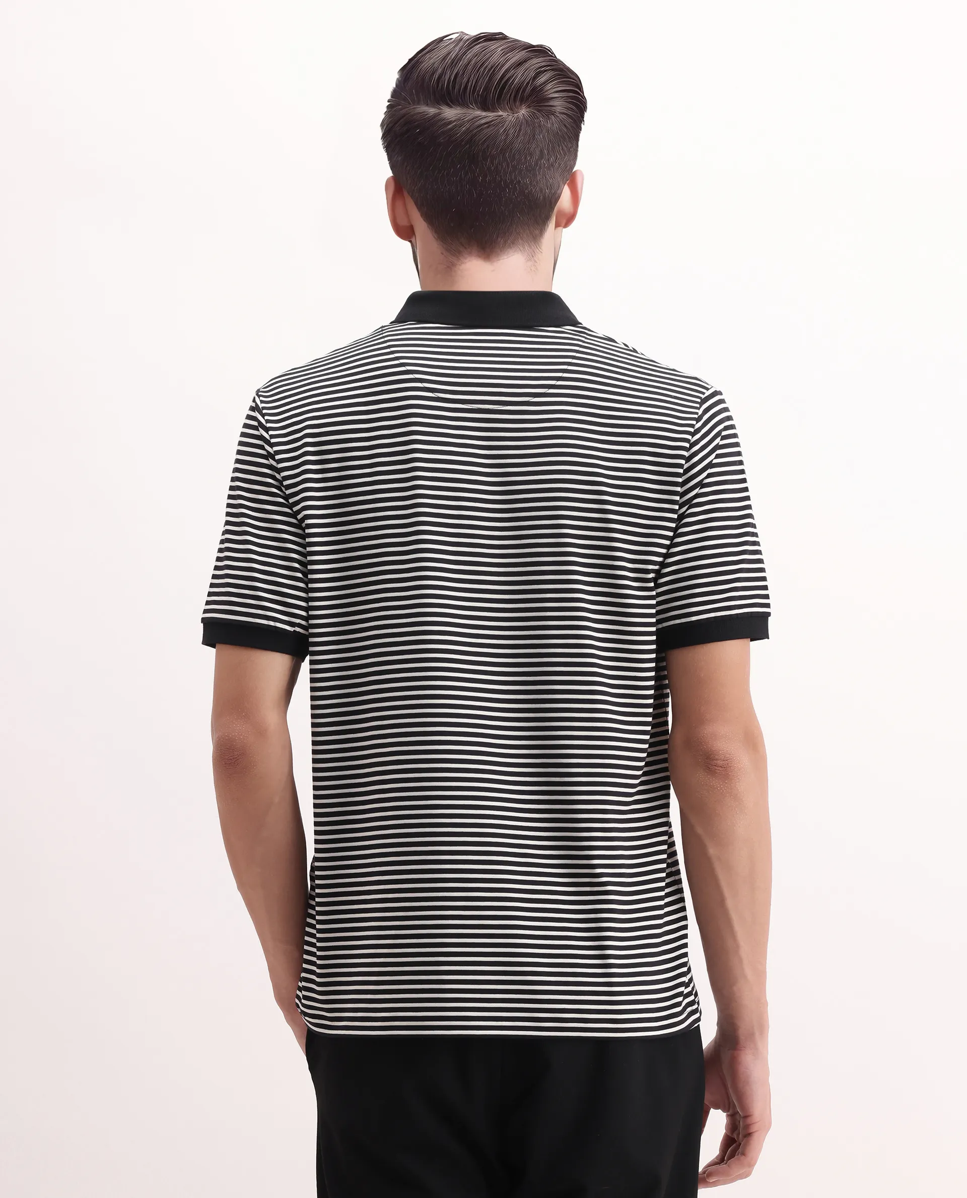 Rare Rabbit Men's Zop Navy Cotton Blend Striped Print Regular Fit Half Sleeve Polo - Image 7