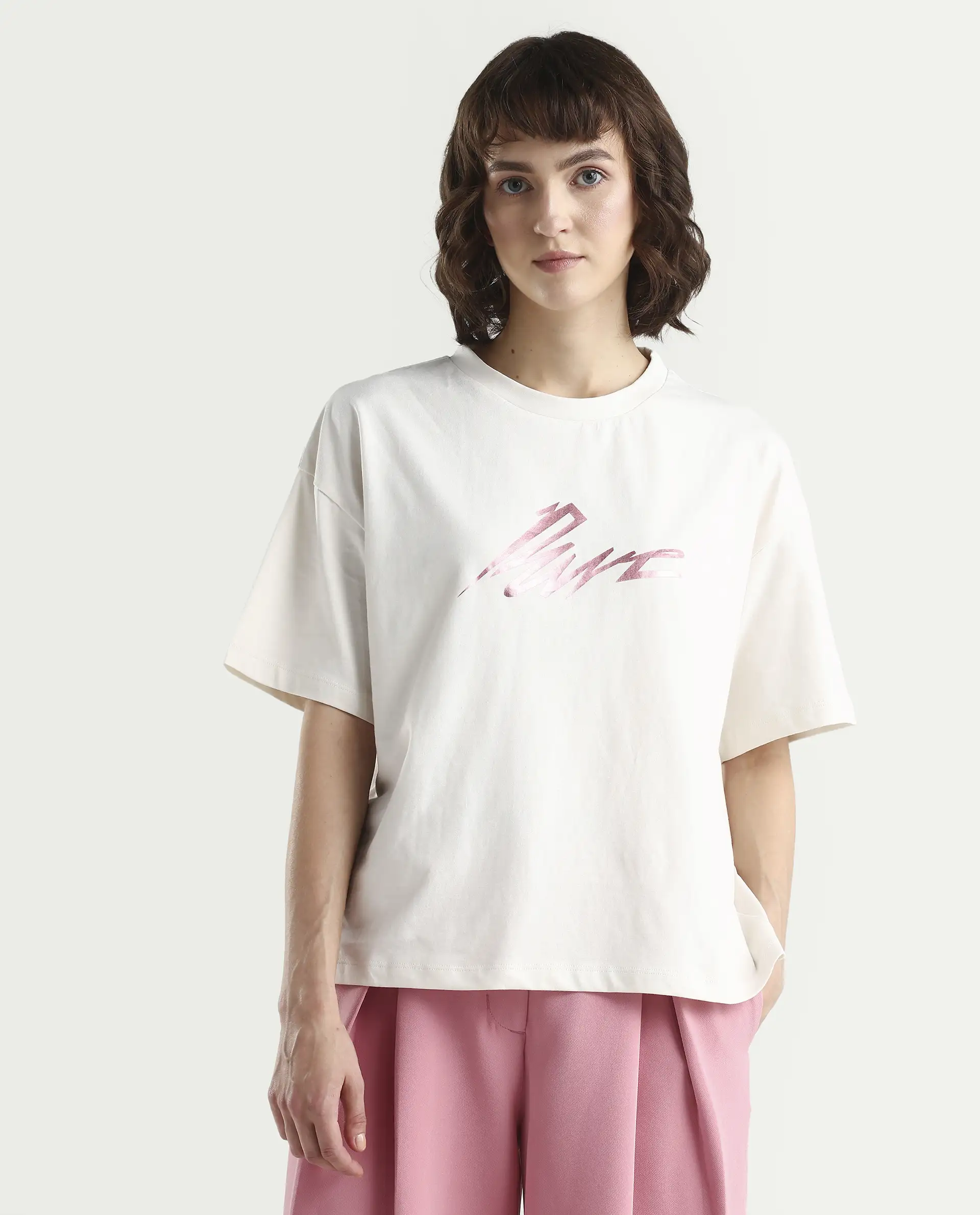 Rareism Women's Zopez Off White Cotton Half Sleeve Boxy Typography Print T-Shirt - Image 3