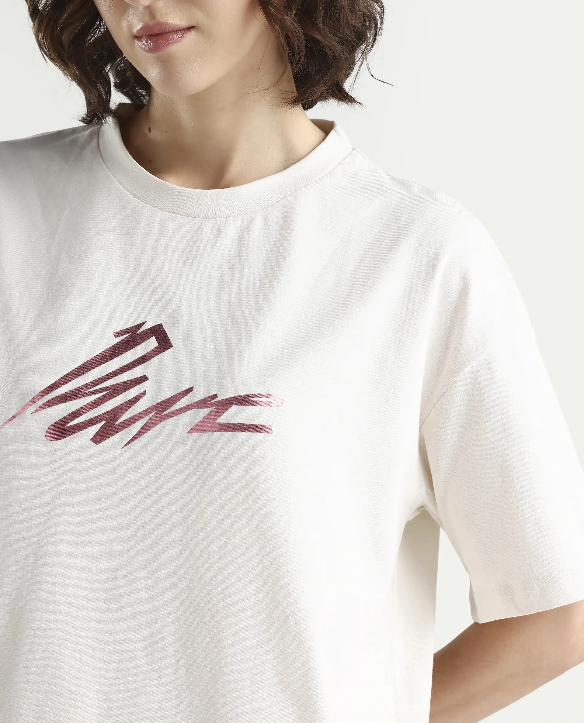 Rareism Women's Zopez Off White Cotton Half Sleeve Boxy Typography Print T-Shirt - Image 4