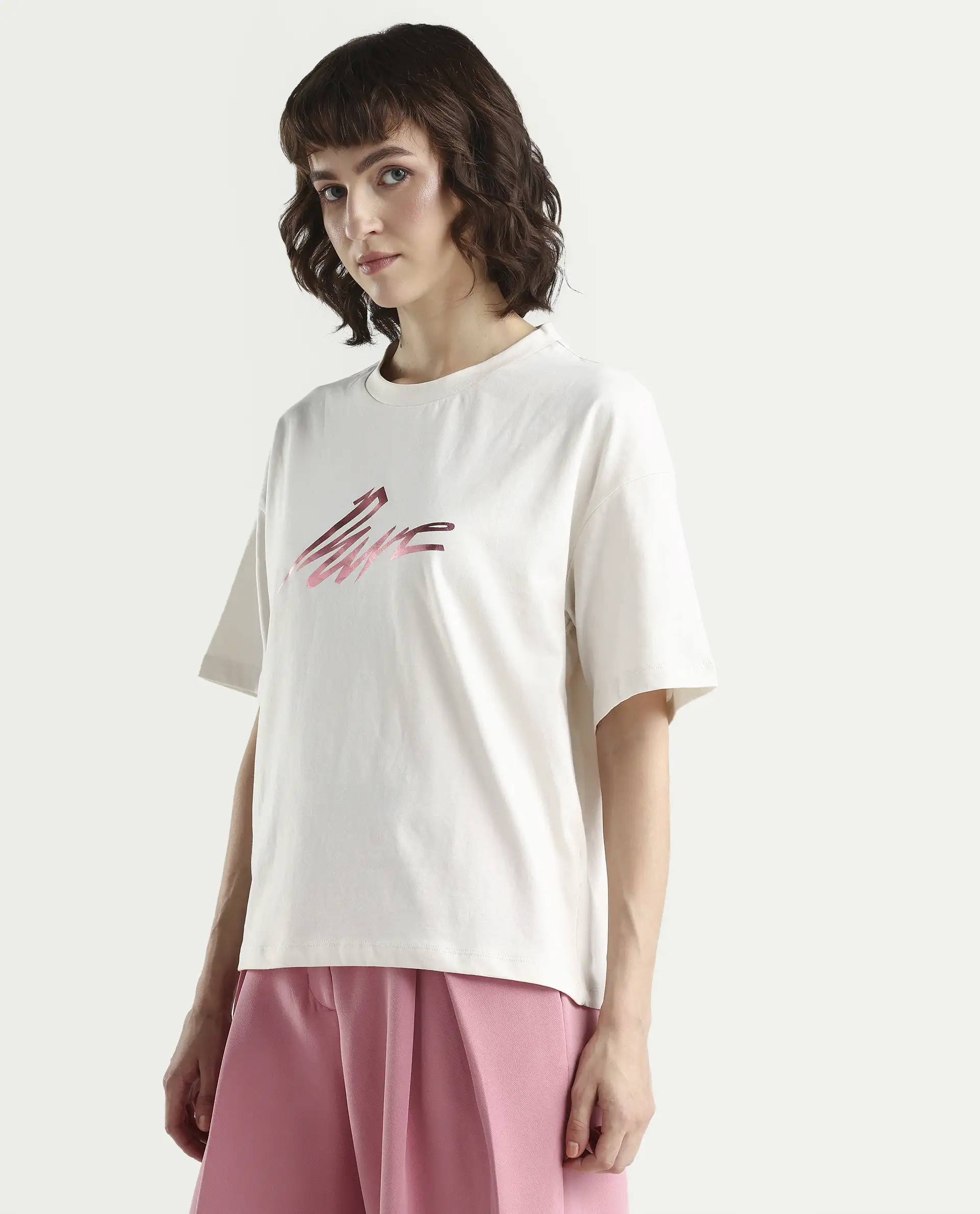 Rareism Women's Zopez Off White Cotton Half Sleeve Boxy Typography Print T-Shirt - Image 5