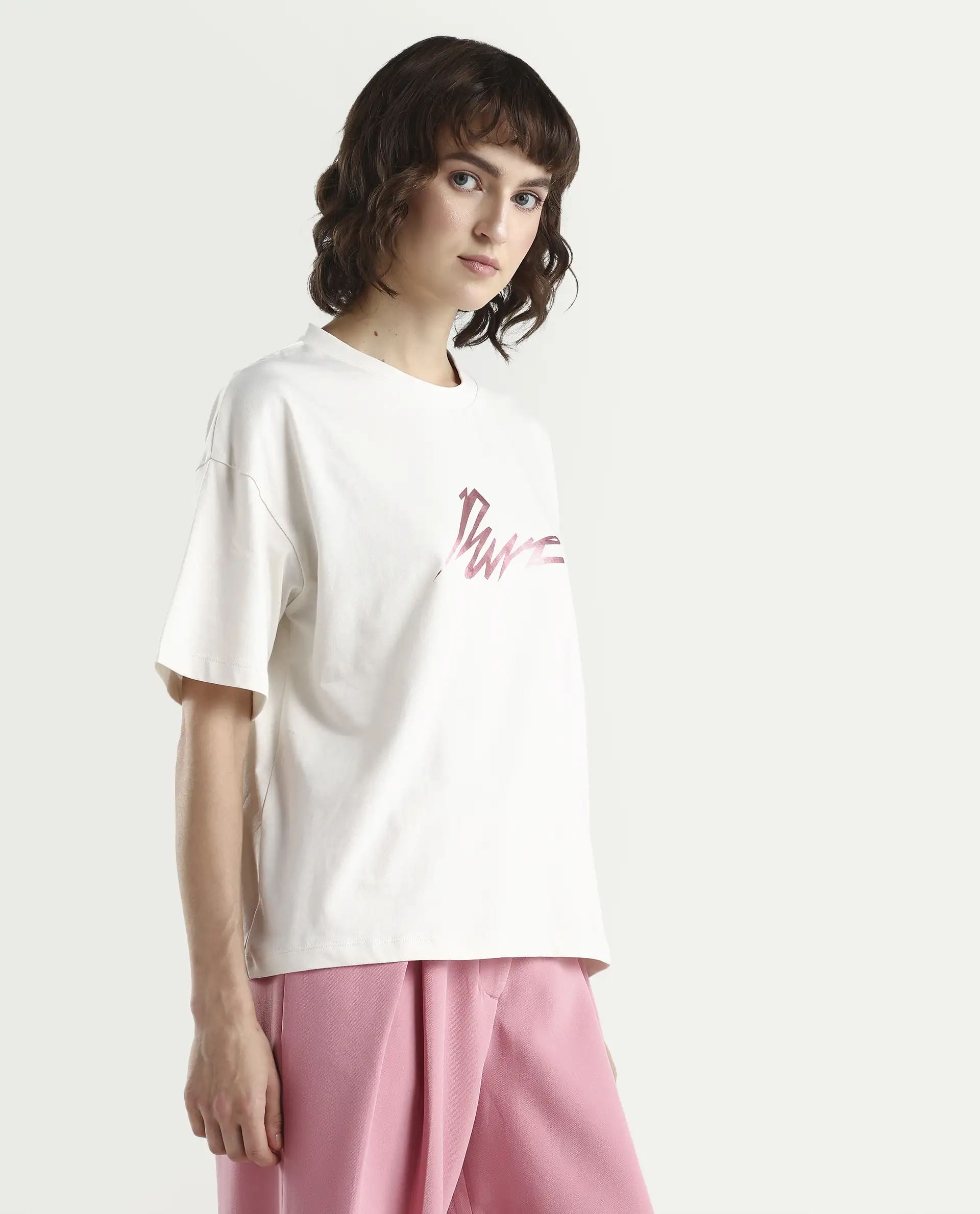 Rareism Women's Zopez Off White Cotton Half Sleeve Boxy Typography Print T-Shirt - Image 6