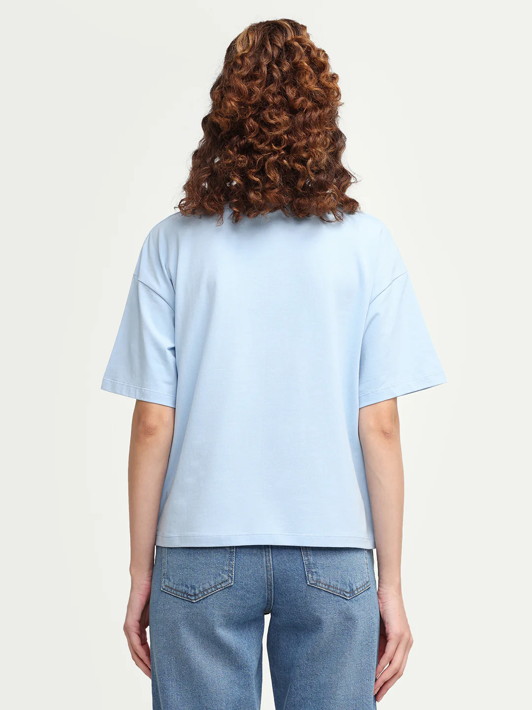 Rareism Women's Zoppy Light Blue Cotton Blend Crew Neck Pull-On Boxy Plain T-Shirt - Image 7