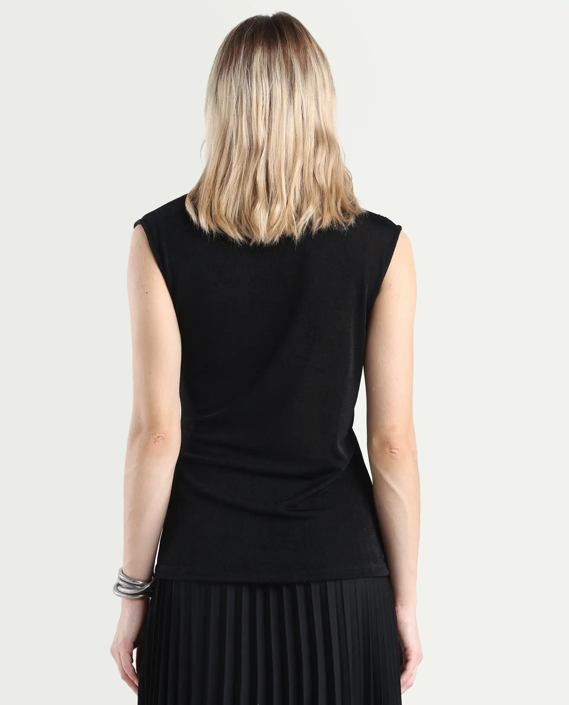 Rareism Women's Zoptus Black Cotton High Neck Regular Fit Plain Top - Image 7