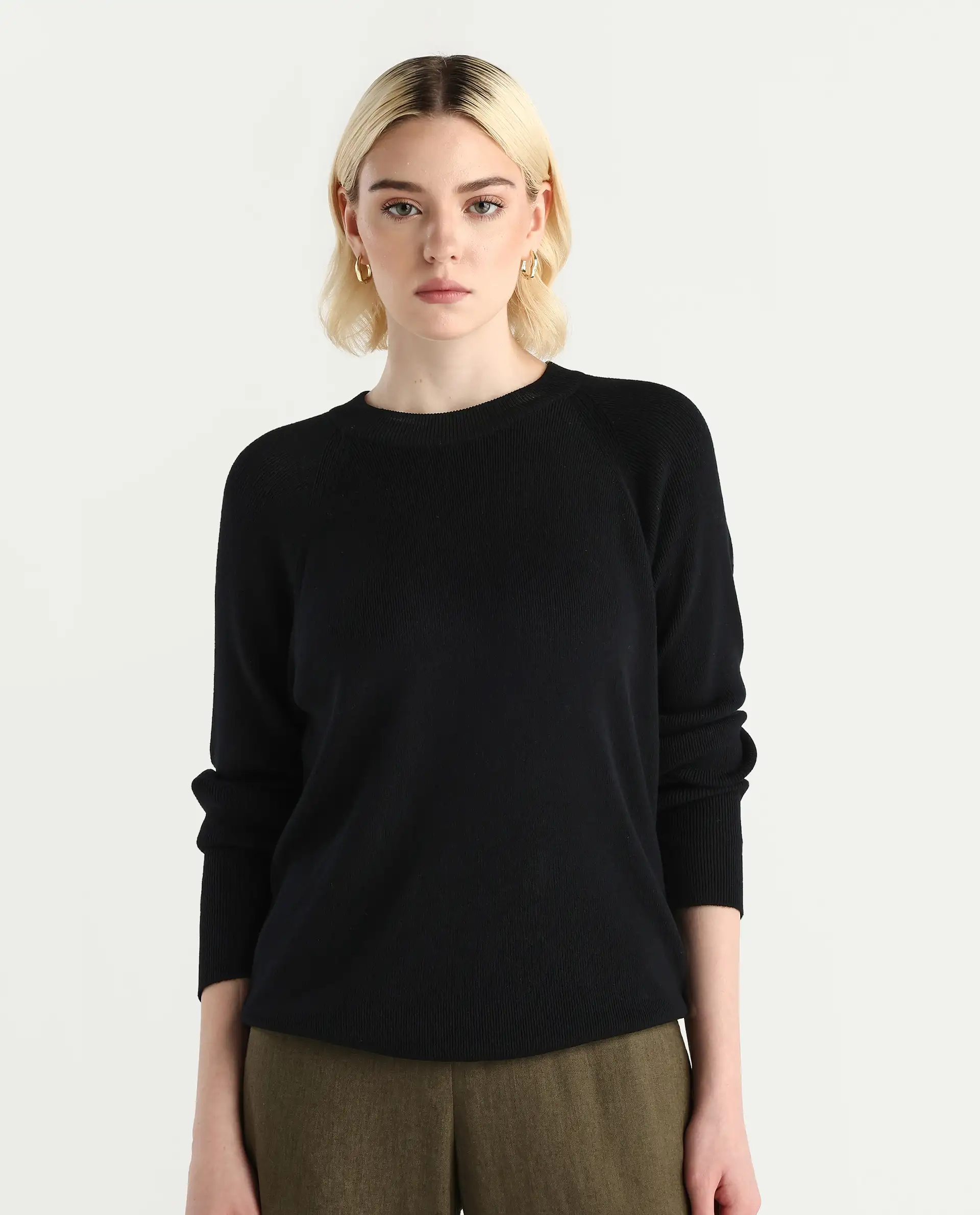 Rareism Women's Zora Black Viscose Blend Crew Neck Relaxed Fit Sweater - Image 3