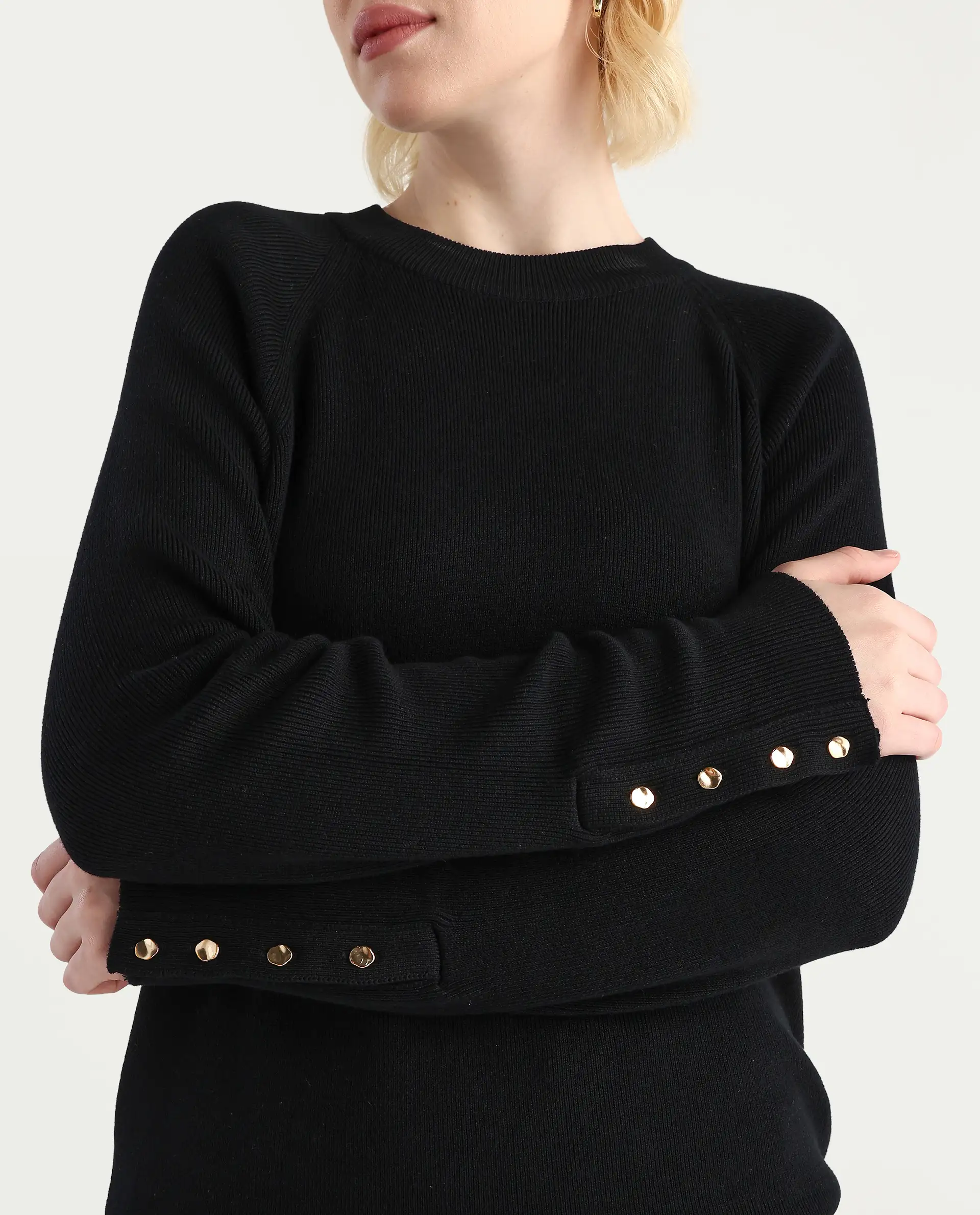Rareism Women's Zora Black Viscose Blend Crew Neck Relaxed Fit Sweater - Image 4