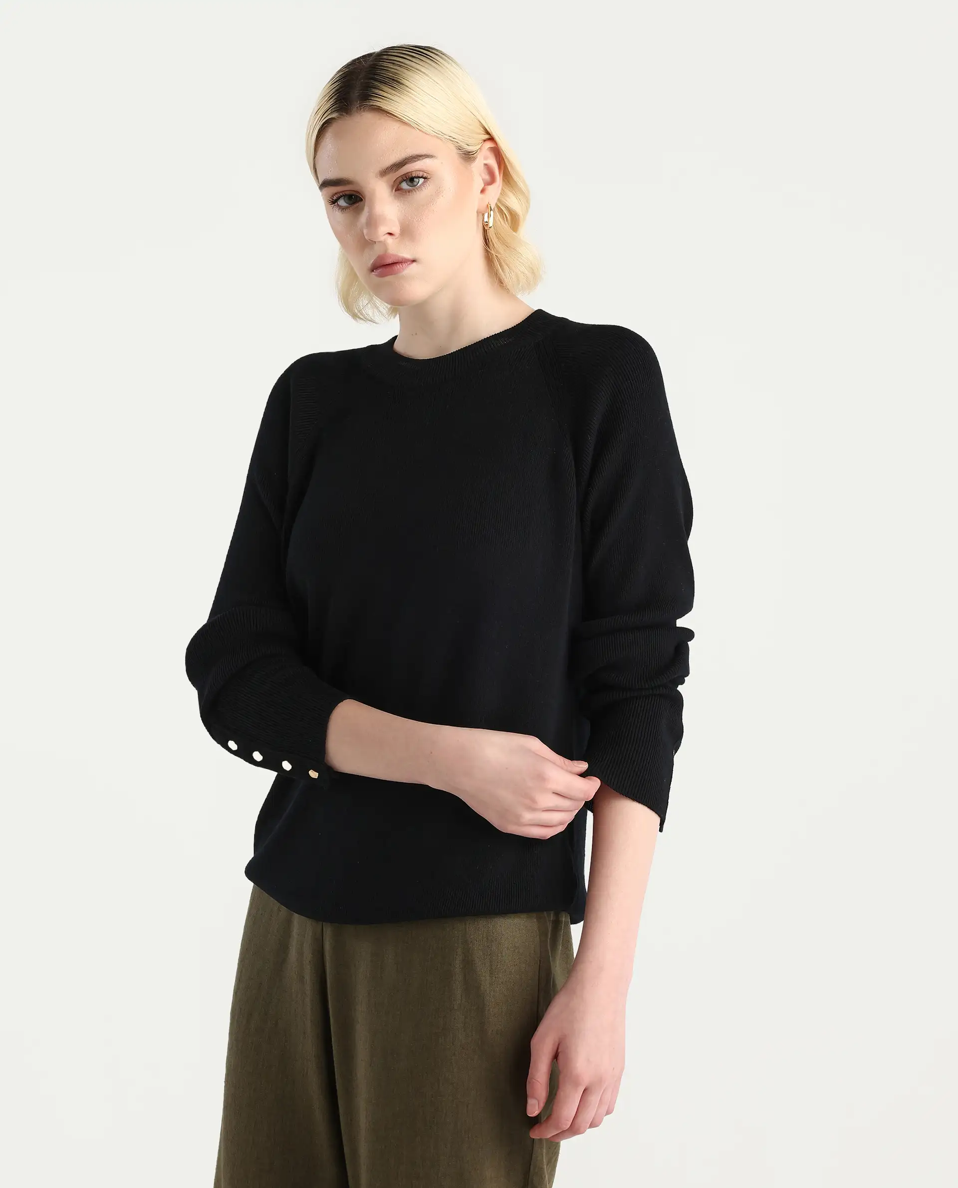 Rareism Women's Zora Black Viscose Blend Crew Neck Relaxed Fit Sweater - Image 5
